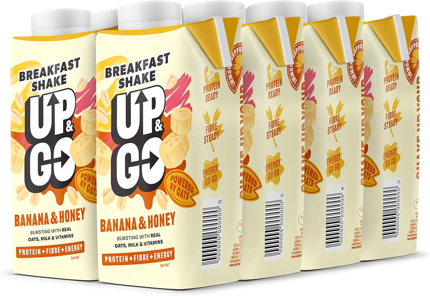UP & GO Breakfast Drink - Banana & Honey, High Protein, Calcium & Fibre (300Ml x 8 Bottles)