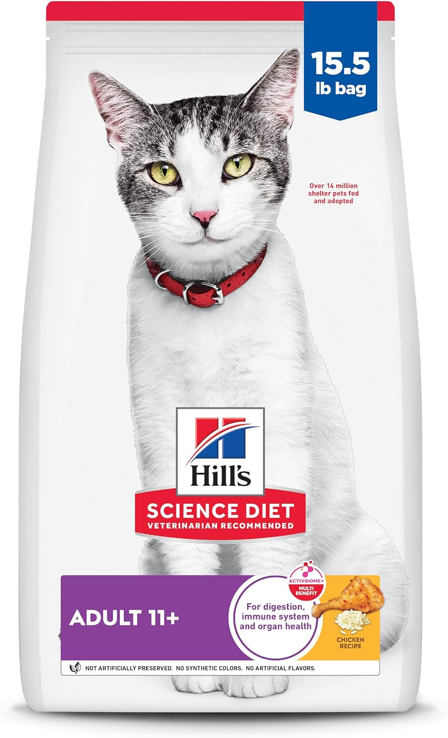 Hill's Science Diet Senior 11+ Dry Cat Food, Chicken, 15.5 lb. Bag