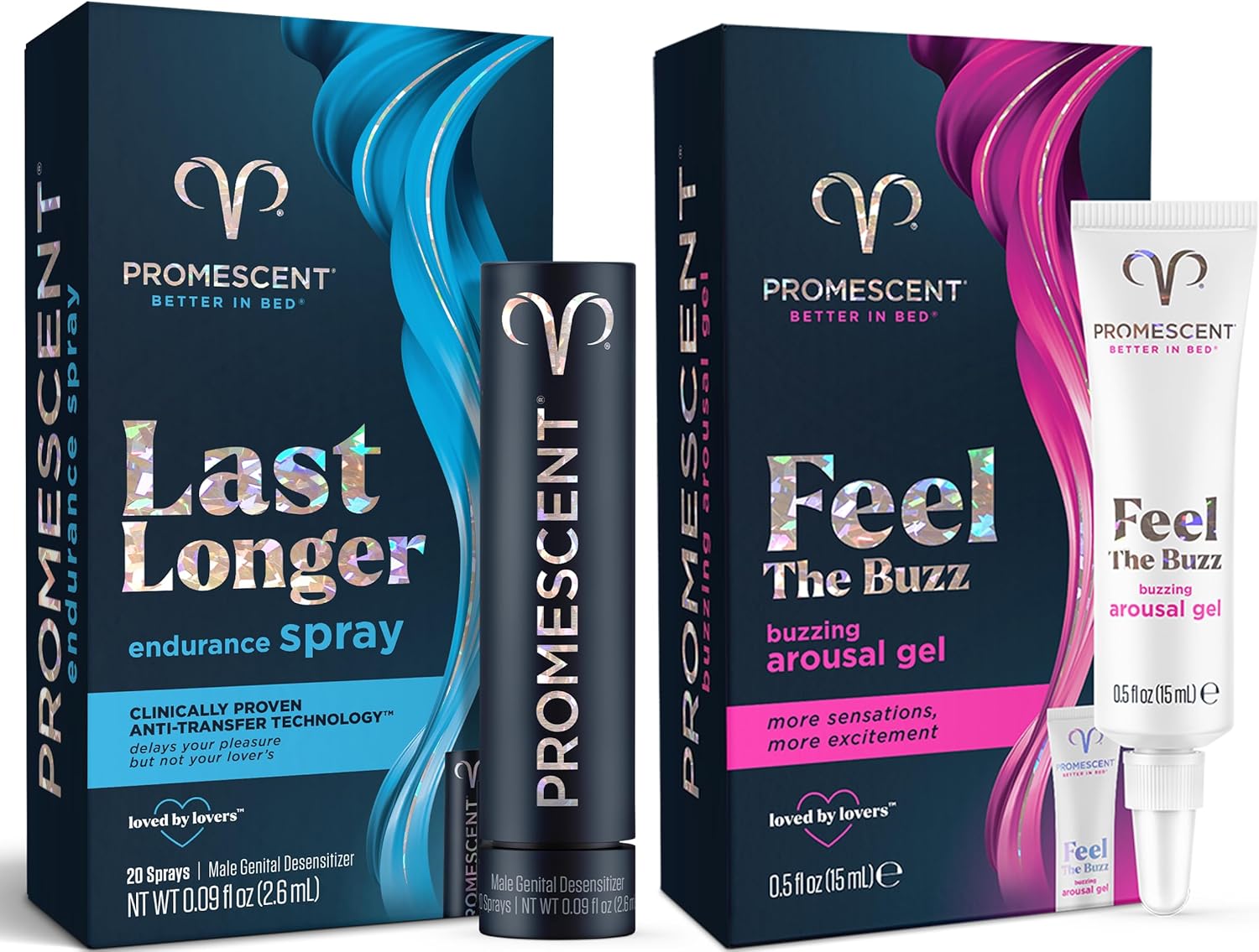 Promescent Desensitizing Delay Spray for Men + Women's Buzzing Gel for Intense Sensation, Intimate Adult Lube
