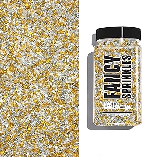 Fancy Sprinkles Holiday Season Filthy Rich Fancy Sugar Silver and Gold Pearlescent Sugar Crystals Flecked with Mini Edible Glitter Stars (0.5c)