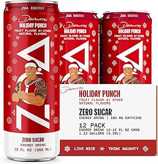 ZOA Zero Sugar Energy Drinks, Dwanta's Holiday Punch - Sugar Free with Electrolytes, Healthy Vitamin C, Amino Acids, Essential B-Vitamins, and Caffeine from Green Tea - 12 Fl Oz (12-Pack)