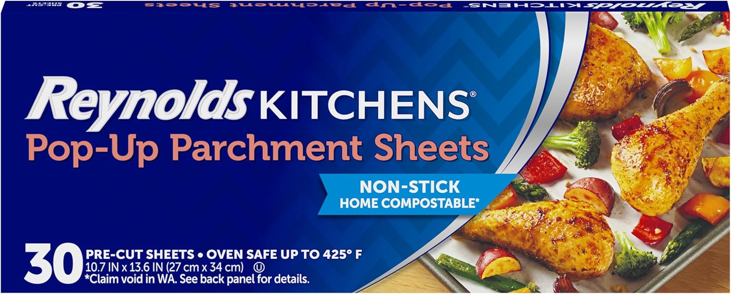 Reynolds Kitchens Pop-Up Parchment Paper Sheets, 10.7x13.6 Inch, 30 Sheets