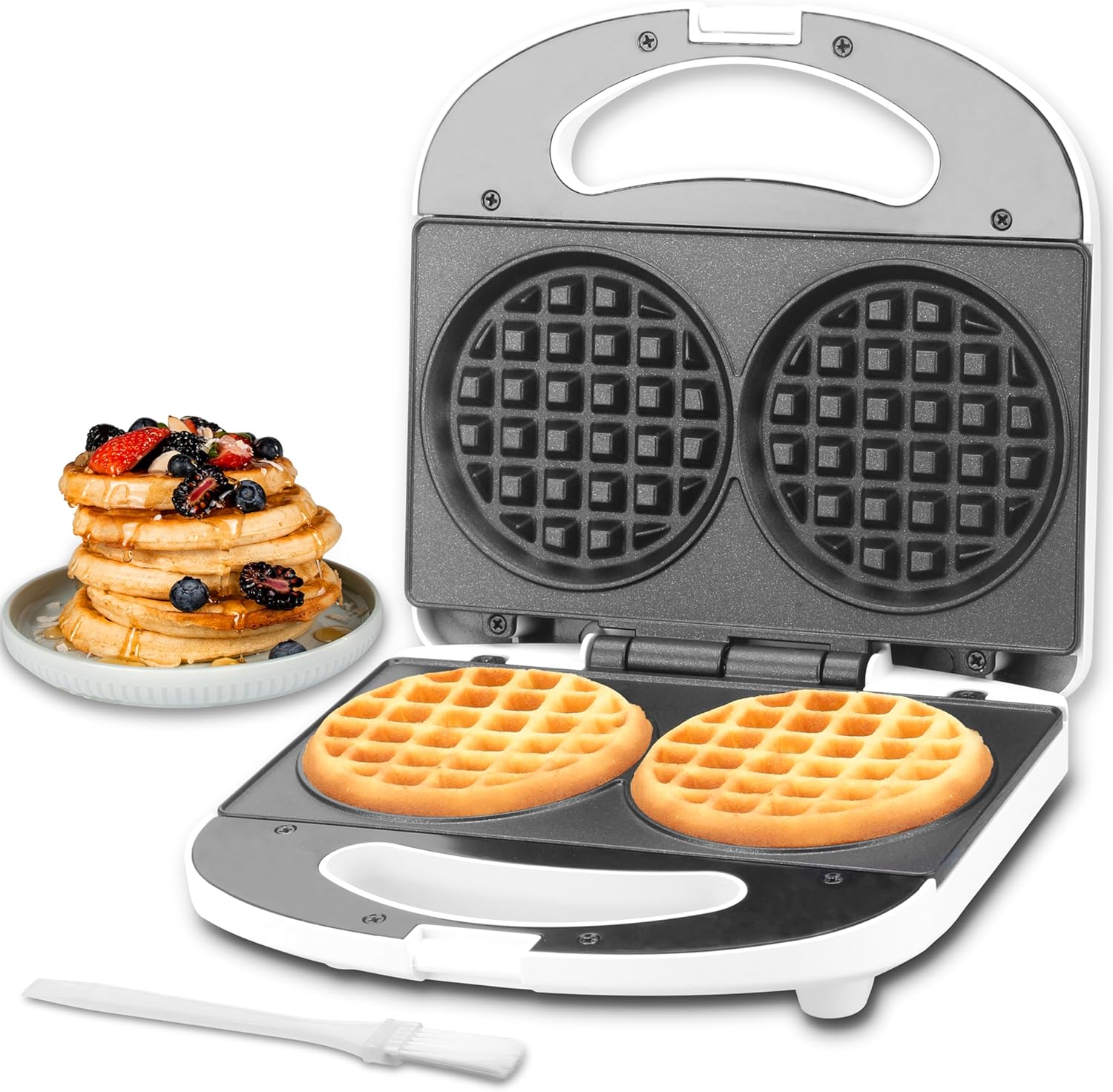SugarWhisk Double Mini Waffle Maker & Iron, Chaffle Maker, 2 x 4-Inch Waffle Machine, Small Waffle Iron for Waffles, Keto Chaffles, Hash Browns & Cookies, 230V, UK Plug, White