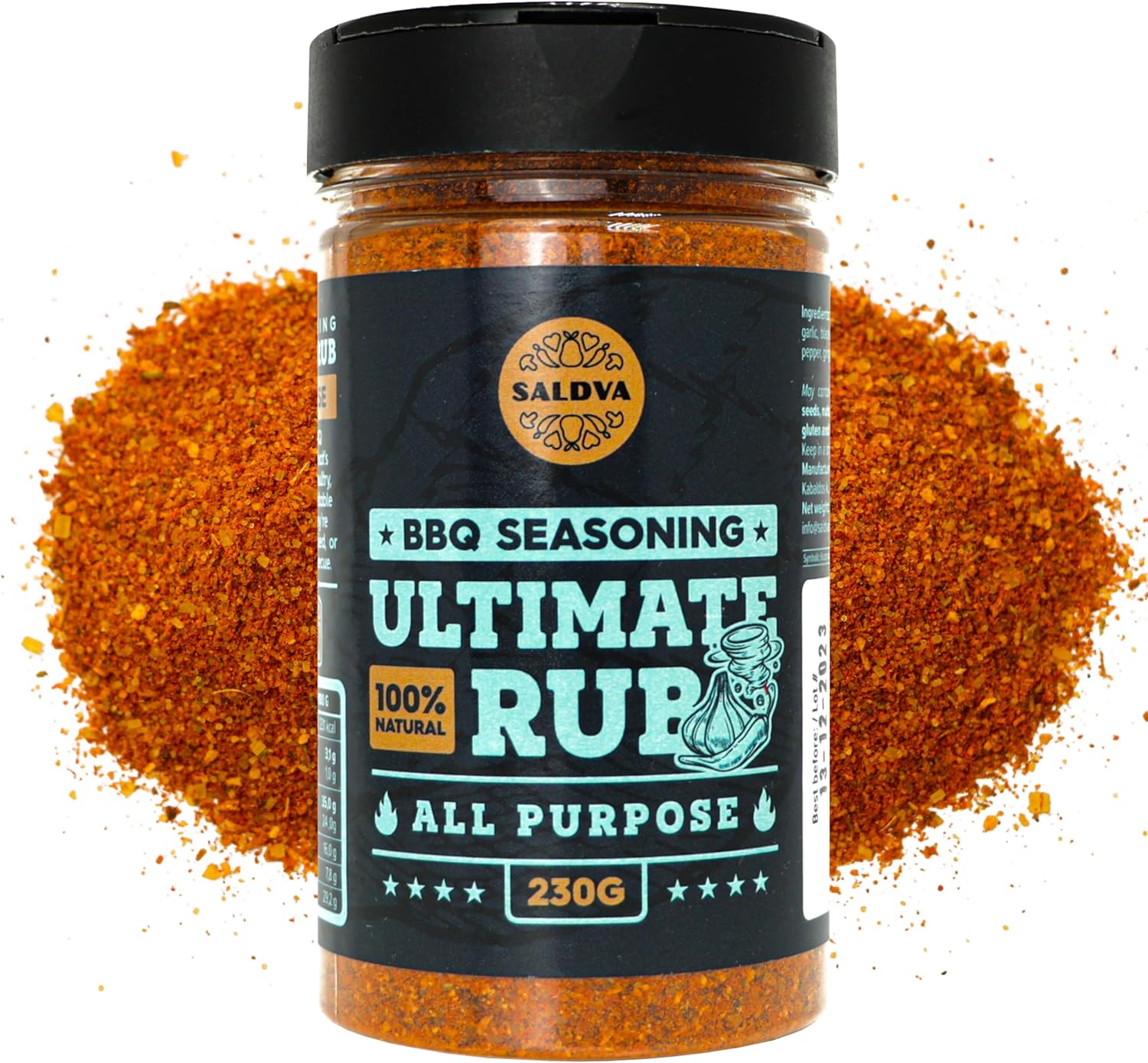 Ultimate Rub BBQ All Purpose Seasoning - 100% Natural and Universal BBQ Seasoning - Flavourful All-Round Blend of Spices for Amazing Beef, Pork, Poultry, Vegetable BBQ Dishes - Large Jar (230g)