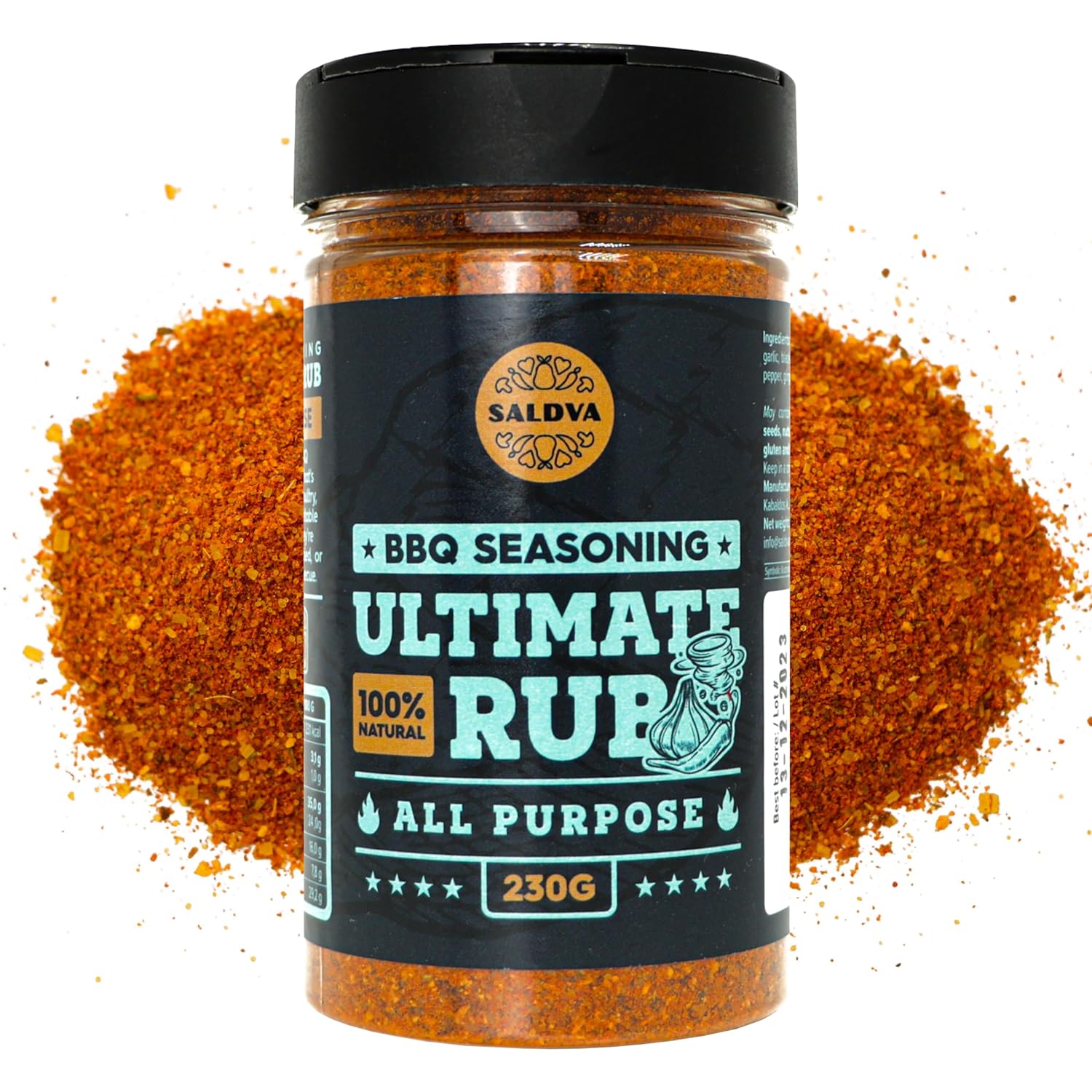 Ultimate Rub BBQ All Purpose Seasoning - 100% Natural and Universal Seasoning - Flavourful All-Round Blend of Spices for Amazing Beef, Pork, Poultry, Vegetable BBQ Dishes - Large Jar (230g)