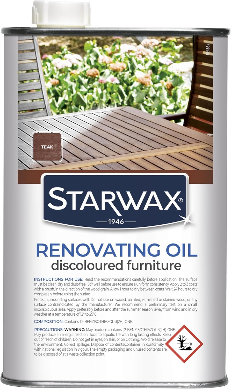 STARWAX - Easy-To-Apply Renovating Oil for Discoloured Furniture - Revives and Renovates Wood - Teak Shade - Long-Lasting Protection - Quick to Dry - 750ml - Up To 11m²