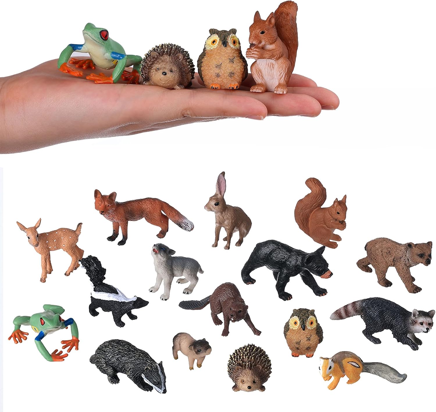 Small Animal Figures for Kids, 16PCS Realistic Forest Animals Baby Figurines, Woodland Creatures Figurines, Educational Toys for Science Project Cake Party Decor