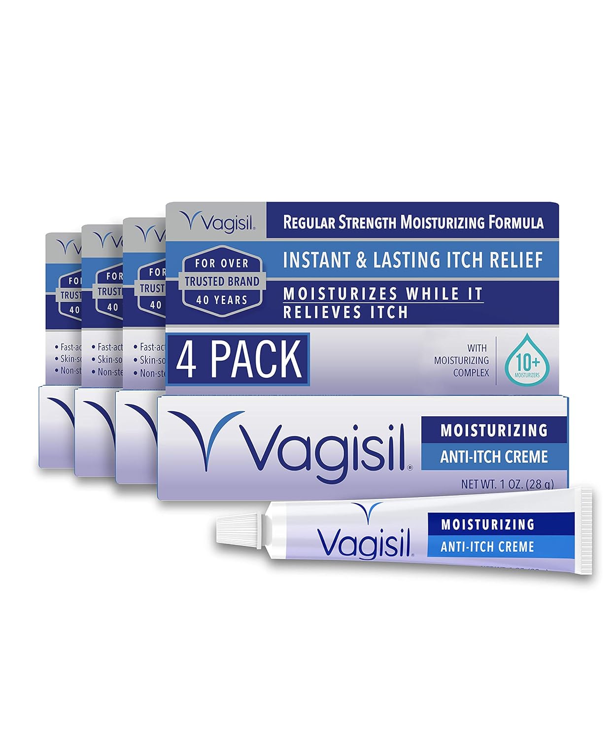 Vagisil Regular Strength Anti-Itch Feminine Cream for Women, Gynecologist Tested, Hypoallergenic, Fast-acting and Long-lasting Itch Relief, Vaginal Moisturizer Soothes and Cools, 1 oz (Pack of 4)
