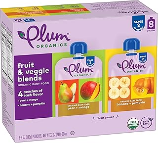 Plum Organics Stage 2 Organic Baby Food - Variety Pack - 4 oz Pouch (Pack of 8) - Fruit and Veggie Baby Food Pouch