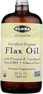 Flora Certified Organic Flax Seed Oil - Cold Pressed & Unrefined - Non-GMO, Gluten-Free, Kosher Omega Flax Oil Blend - Essential Fatty Acids for Wellness - Amber Glass Bottle - 32 oz
