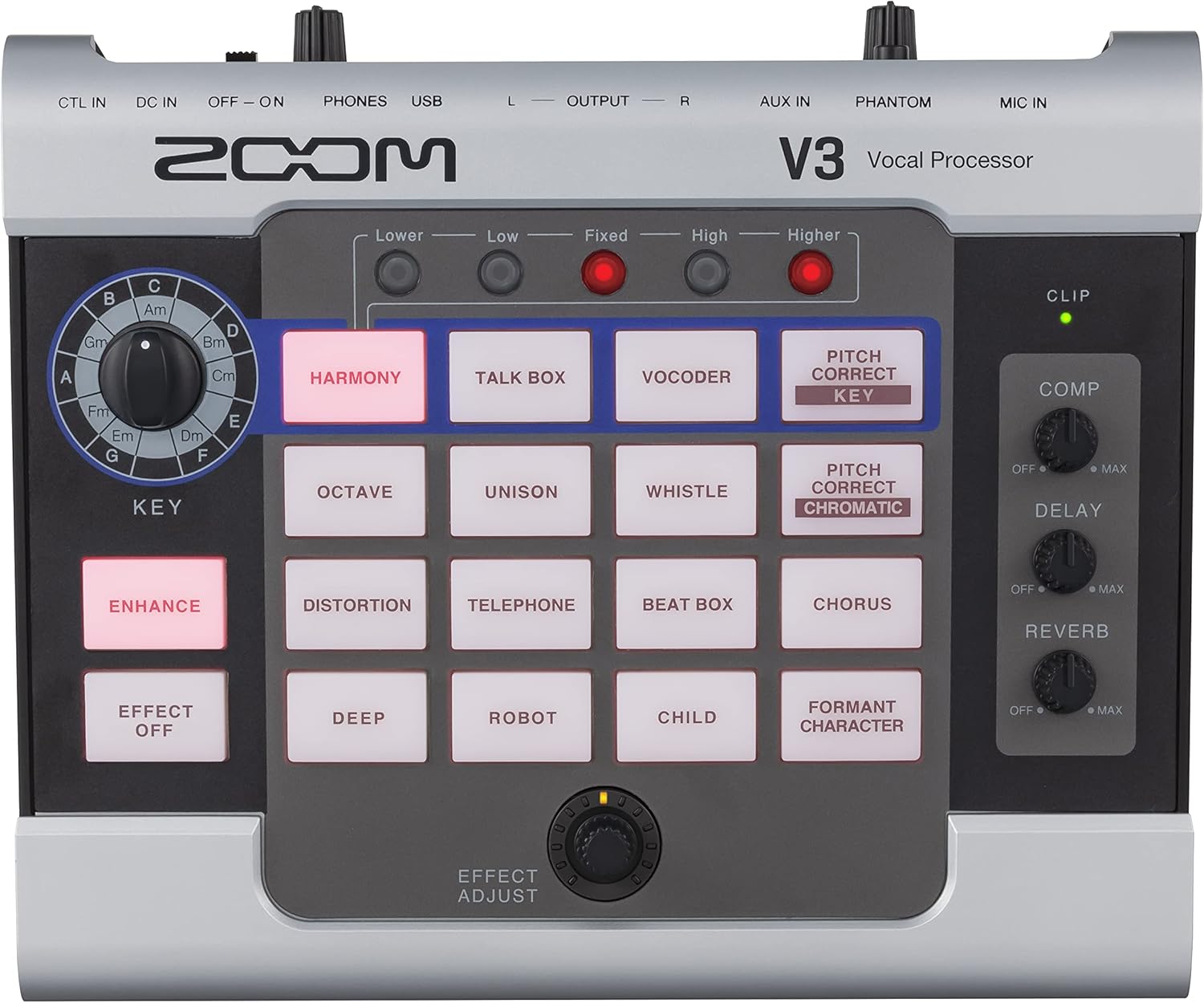 Zoom V3 Vocal Processor, Harmony, Pitch Correction, Reverb, Delay, 16 Studio Grade Effects, Battery Powered, for Streaming, Recording, and Live Performance