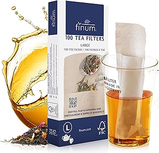Finum Disposable Paper Tea Filter Bags for Loose Tea, Brown, Large, 100 Count
