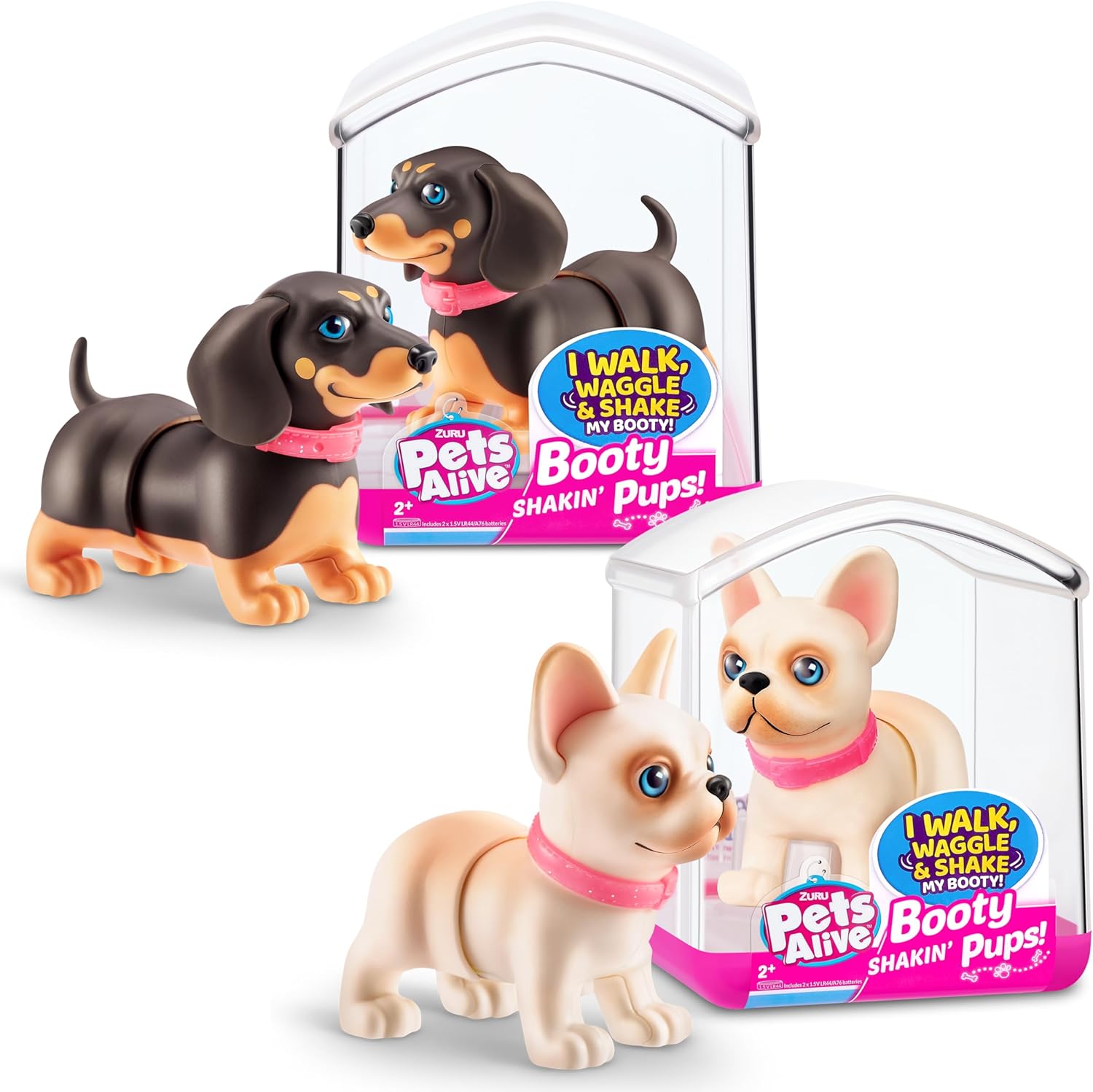 Pets Alive Booty Shaking Pups Battery-Powered Robotic Toy (2 Pack: Frenchie & Dachshund) by ZURU