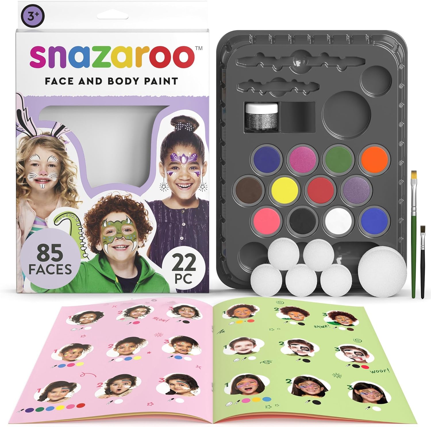 Snazaroo Ultimate Party Pack Face Paint Palette Kit for Kids and Adults, 8 Colours, 11pcs, Brush, Sponge, Guide, Water Based, Easily Washable, Non-Toxic, Makeup, Body Painting and Parties, for Ages 3+