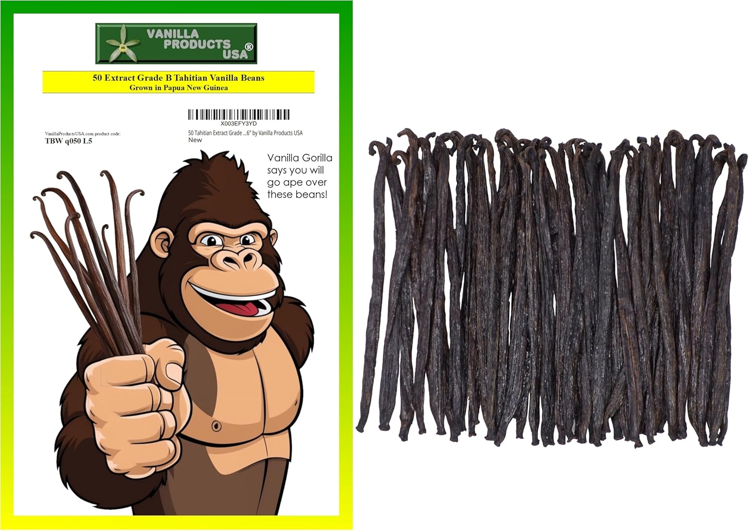 50 Tahitian Extract Grade B Natural Vanilla Beans 5~6" by Vanilla Products USA