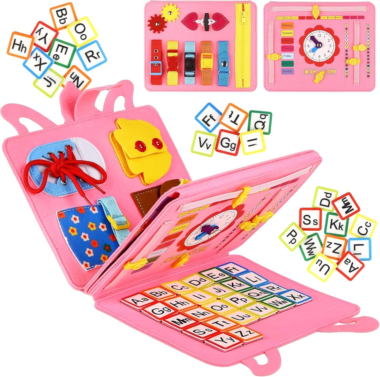 Busy Board for Toddlers, Sensory Toys for Autism Montessori Activity Board Fine Motor Skills Preschool Educational Learning Gifts for 3 4 5 Year Old Girls & Boys Car Airplane Travel Toy