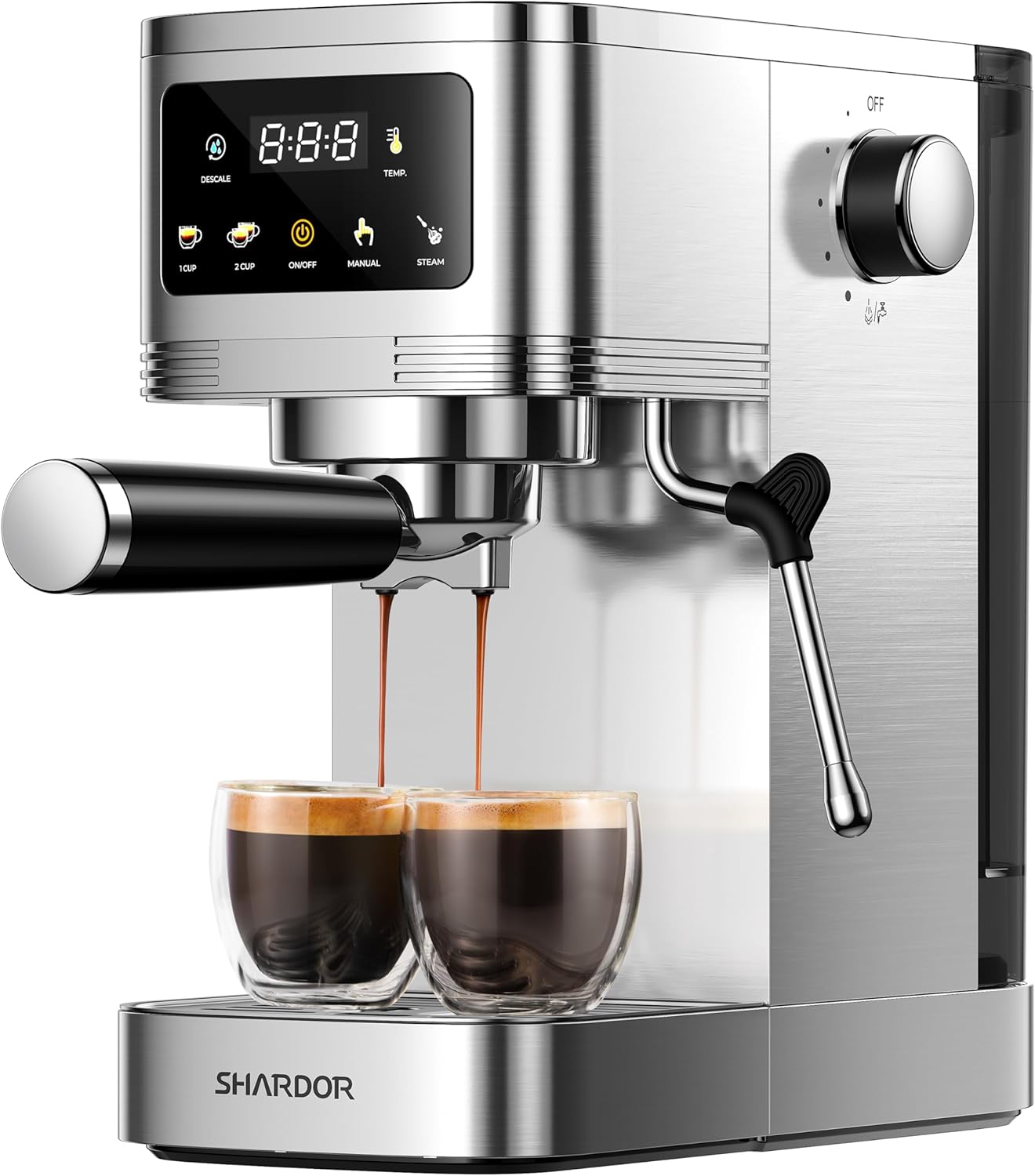 SHARDOR Espresso Machine 20 Bar, Professional Espresso Maker with Milk Frother Steam Wand and Touchscreen, Compact Stainless Steel Coffee Machine with Adjustable Temperature,for Cappuccino, Latte