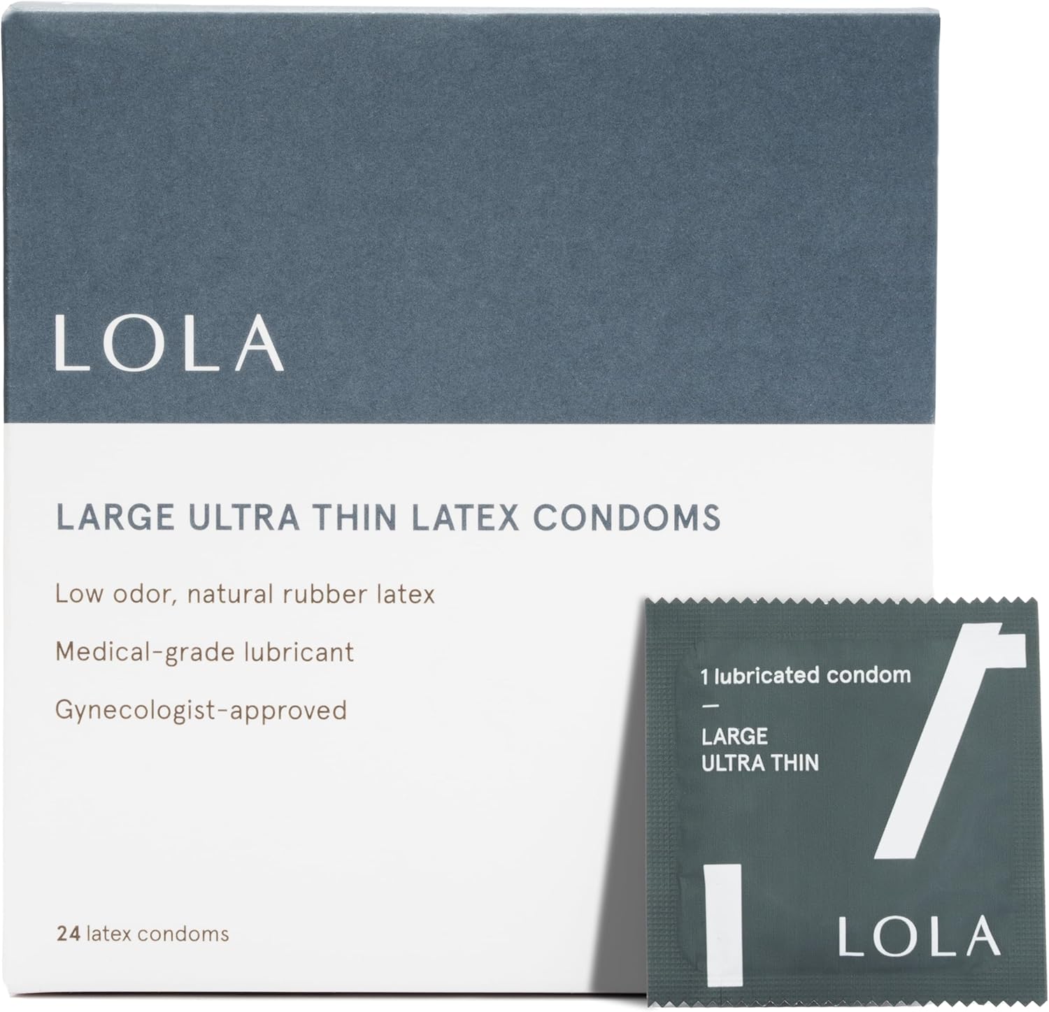 LOLA Large Ultra Thin Latex Condoms - Ultra Thin Condoms with Silicone Based Lube for Sensitive Skin, Lubricated Condom with Natural Rubber Latex, Vegan Condom, 24 Count