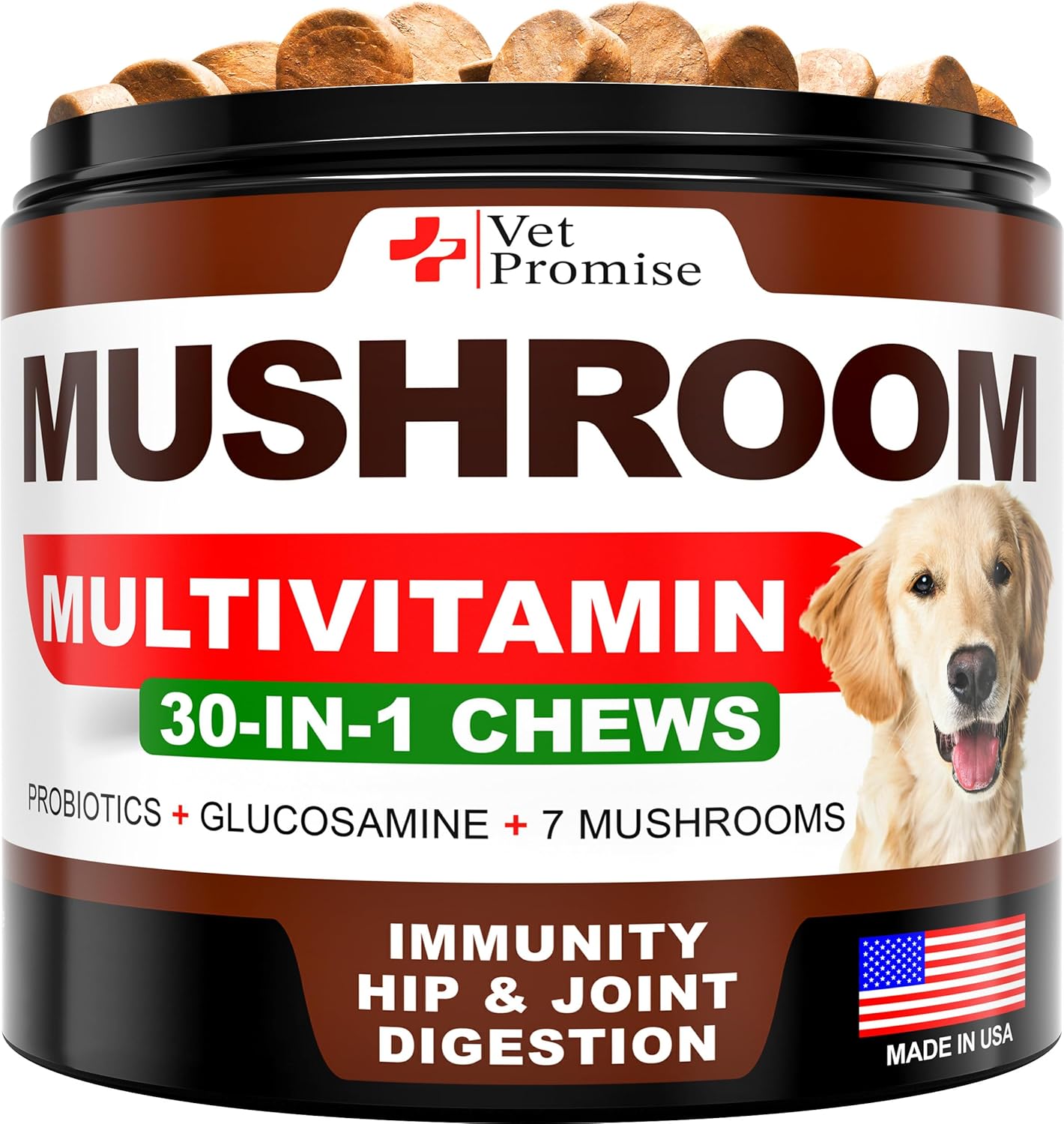 Dog Mushroom Supplement with Reishi, Turkey Tail & Lion’s Mane - Helps with Immunity, Digestion & Energy - Natural Ingredients - USA Made