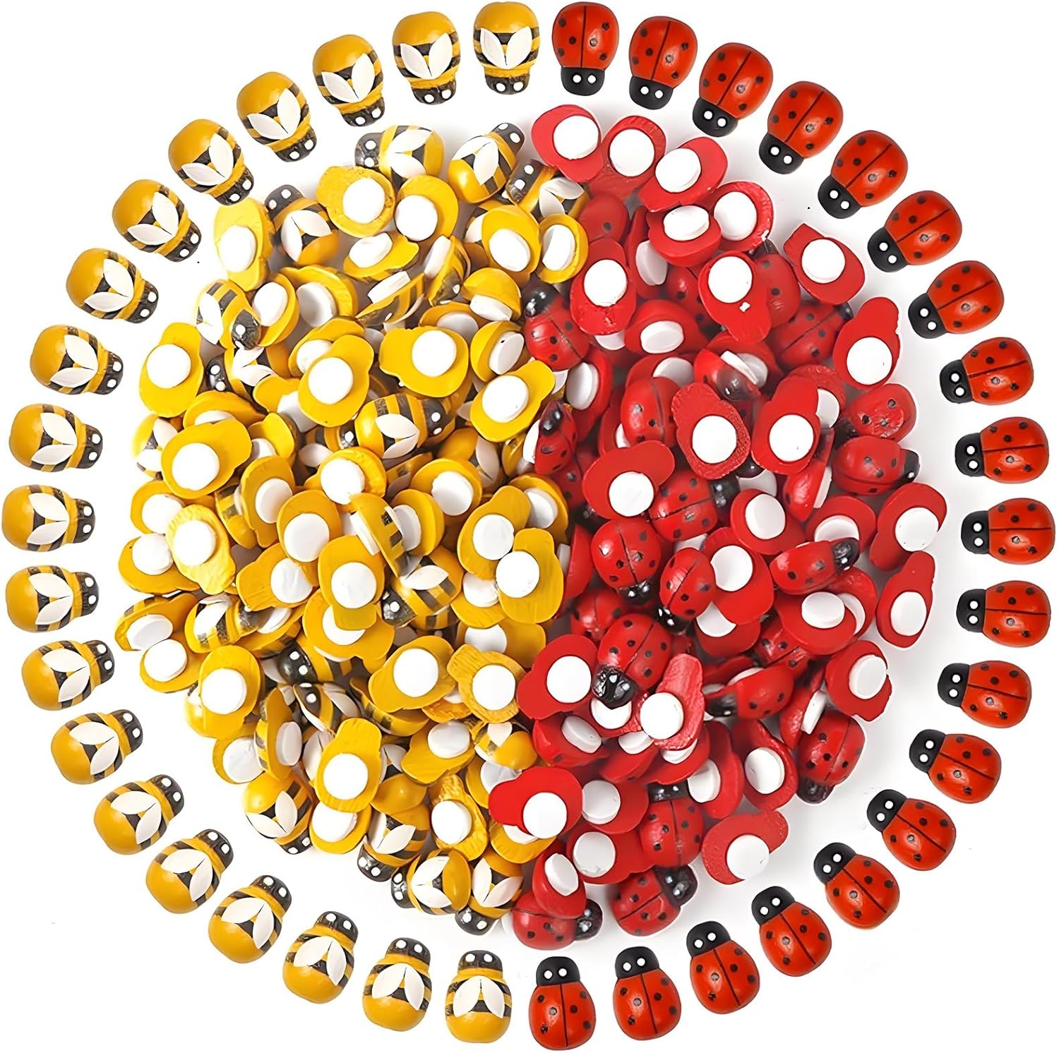 Modurio 200pcs Wooden Ladybirds for Crafts – Self-Adhesive Mini Bugs for DIY Decorations, Scrapbooking, Card Making & Kids’ Craft Projects