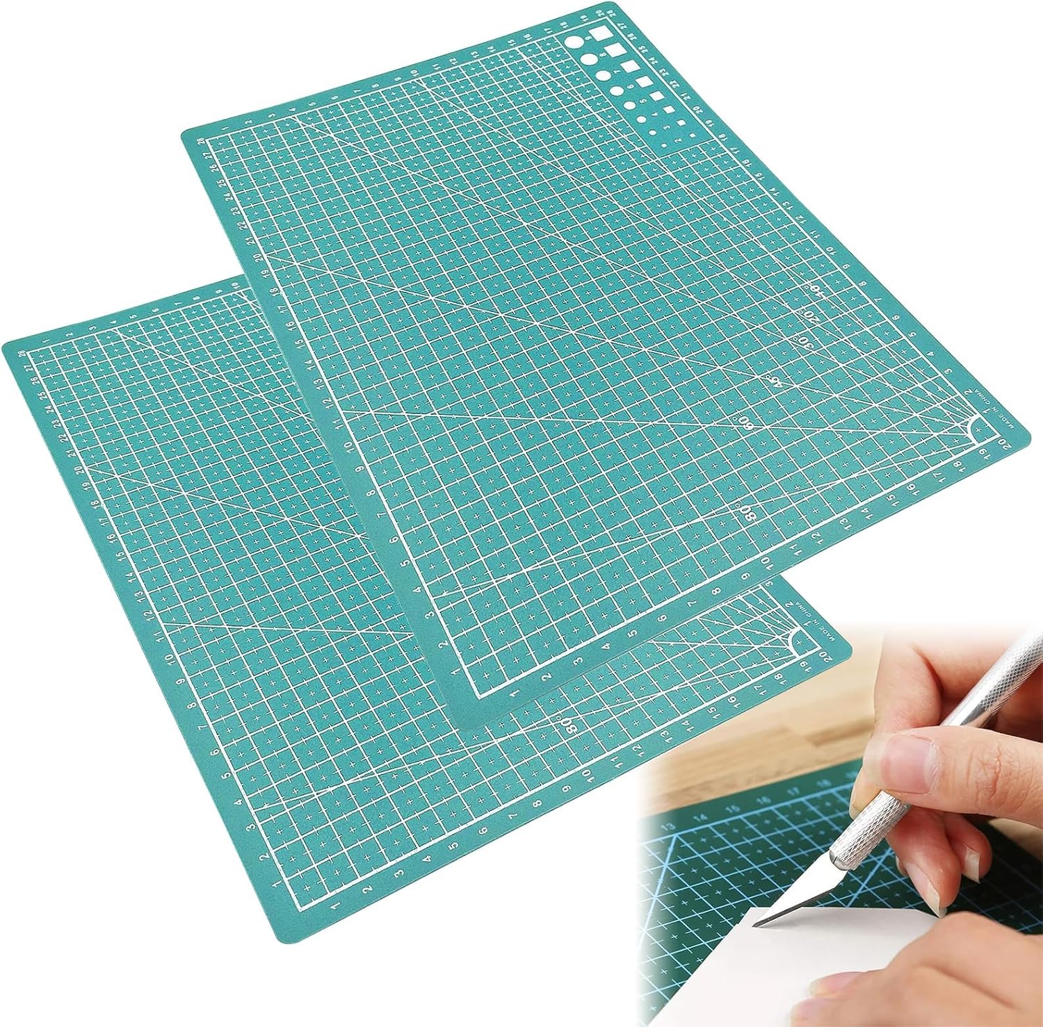 A4 Cutting Mat,2 Pcs A4 Self-Healing Cutting Mat 12"x9" Double-Sided Craft Cutting Board for DIY Art Work Sewing Cutting- Green