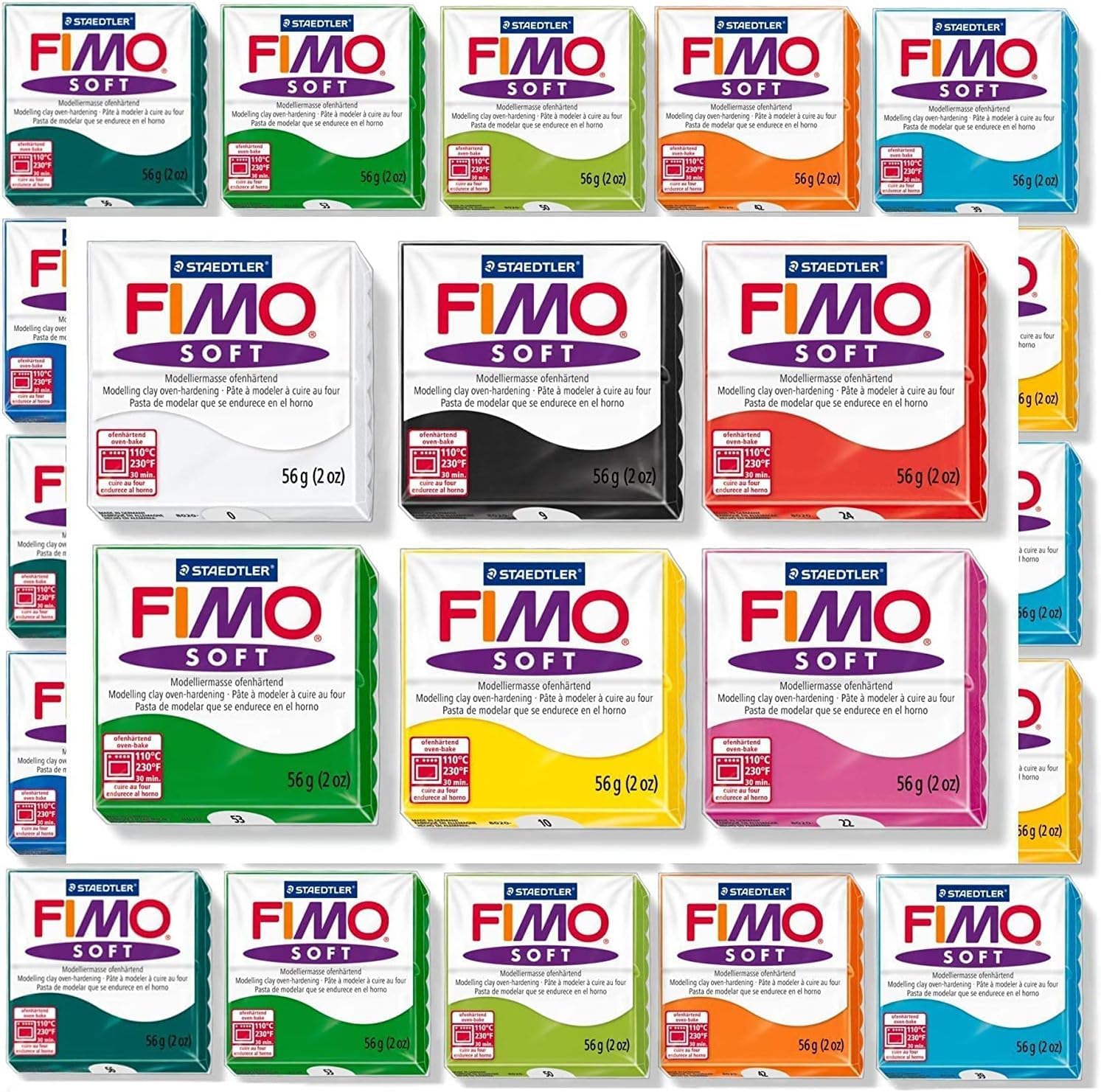 JustArtsCrafts Fimo Soft Oven Hardening Bake DIY Crafts Sculpting Moulding Polymer Modelling Clay 12 x 57g Multicolour Blocks