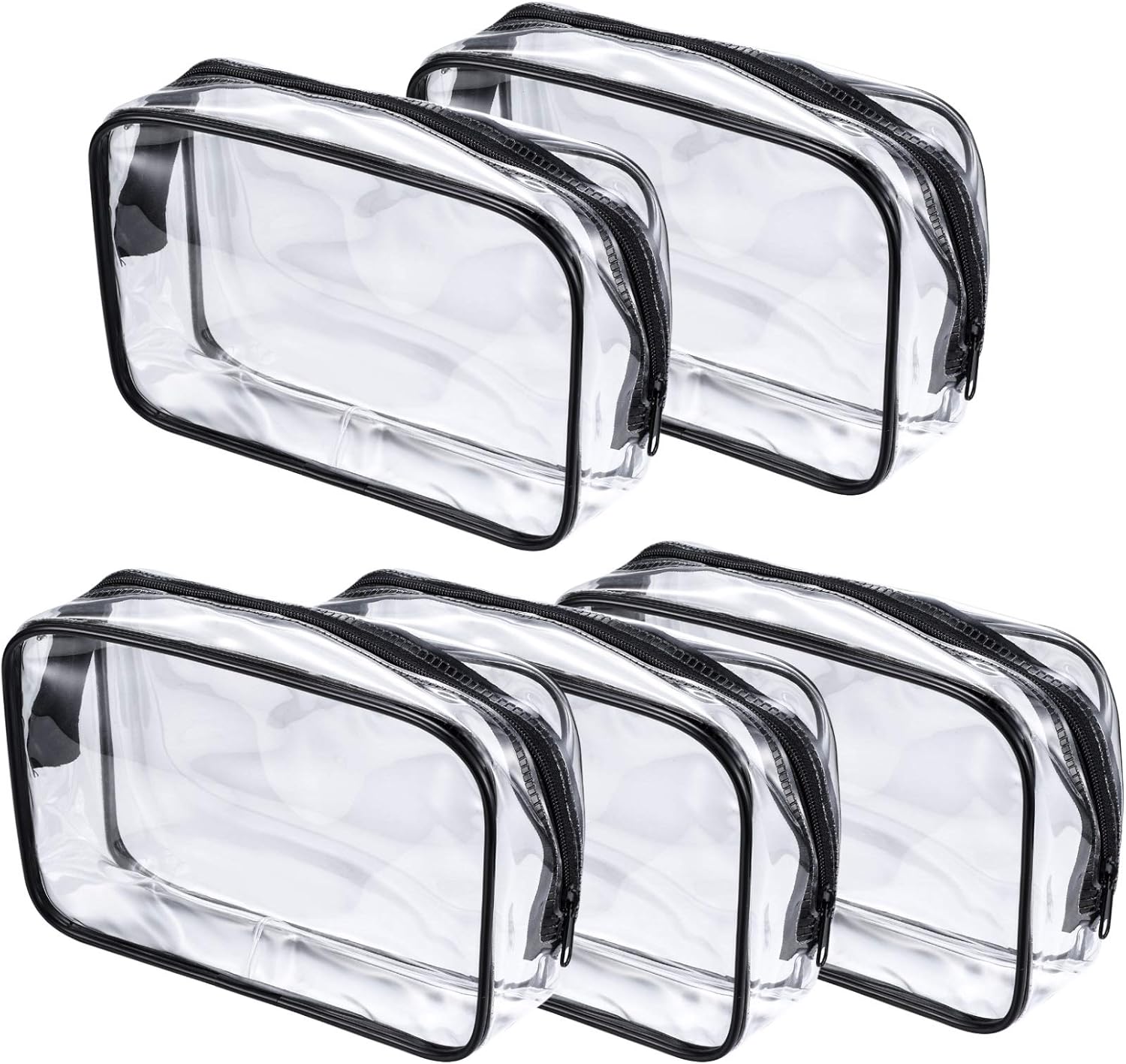 5 Pcs Cosmetic Bags, Clear PVC Makeup Bag with Zipper, Portable Transparent Toiletry Bags, Carry Travel Zippered Pouch Bags for Business Travel, Vacation, Bathroom, Organizing