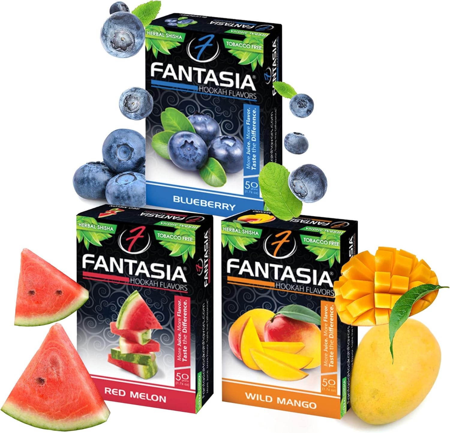 Fantasia Nicotine-Free Hookah, Hookah Shisha Flavors, Tobacco & Nicotine Free, Fruit Variety Pack, 50-Gram (Pack of 3) F3