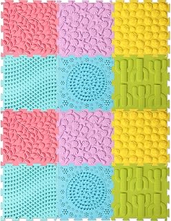 Shappy 12 Pcs Sensory Mats Massage Game Mats for Kids and Adult Sensory Tiles Orthopedic Massage Sensory Floor Mat Autistic Children Puzzle Carpet Sensory Room Items Indoor, Multicolor