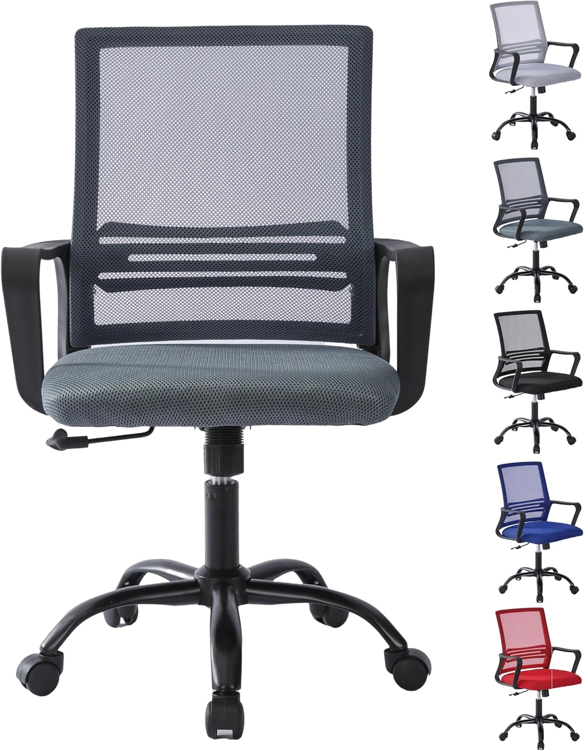 mcc direct Adjustable Office Chair, Ergonomic Mesh Swivel Office Chair with Padded Seat Cushion, Height Adjustable Computer Chair with Lumbar Support and Swivel Rocking for Home,Office-MESH(Dark Grey)