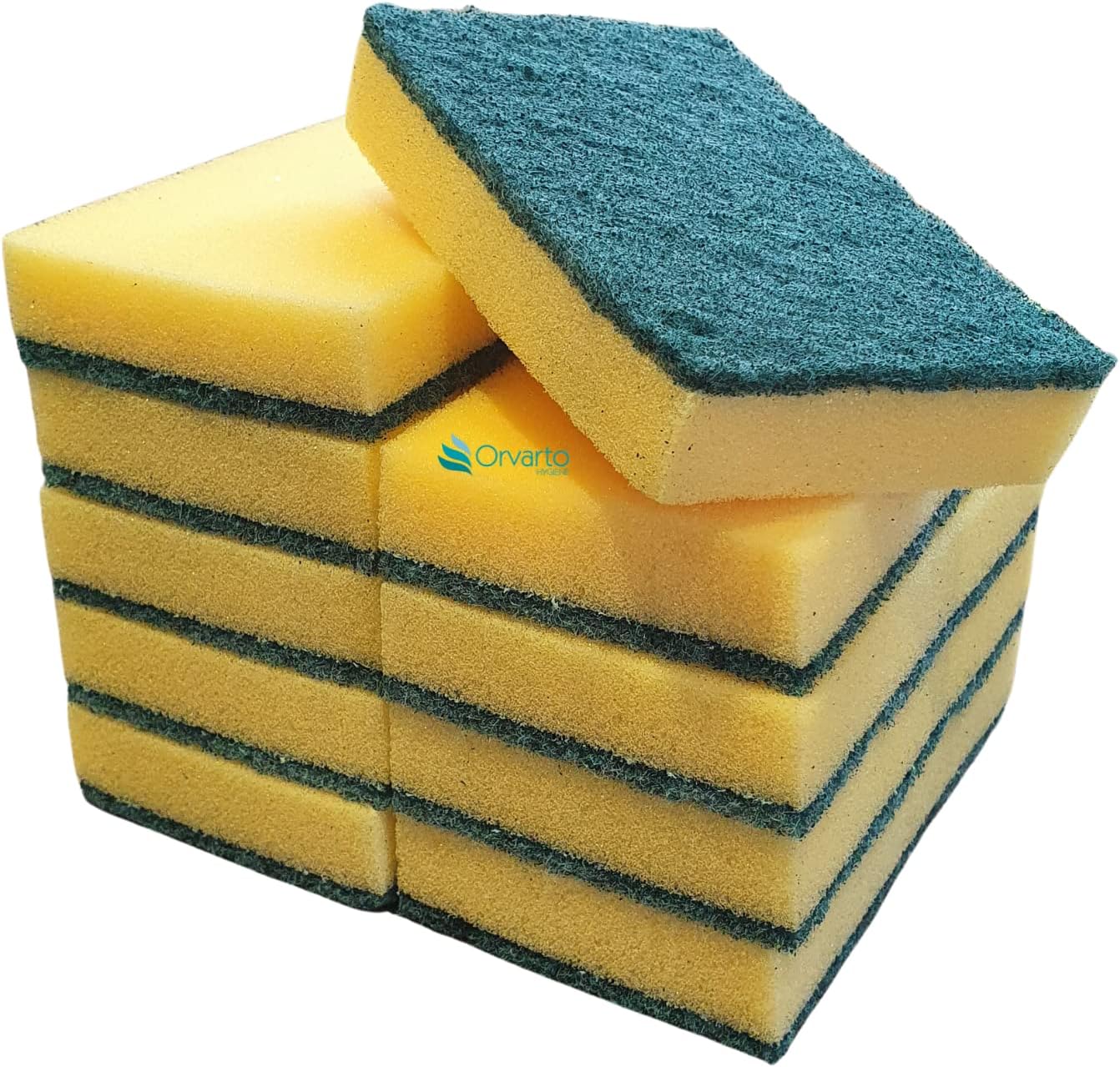 10 x Large Sponge Scourers 14 x 9cm. Heavy Duty for Cleaning, Washing Up, Kitchen, Household Use.