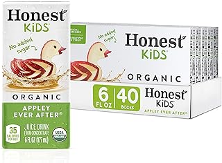 Honest Kids Appley Ever After, Organic Juice Drink, 6 Fl oz Juice Boxes, Pack Of 40, Apple