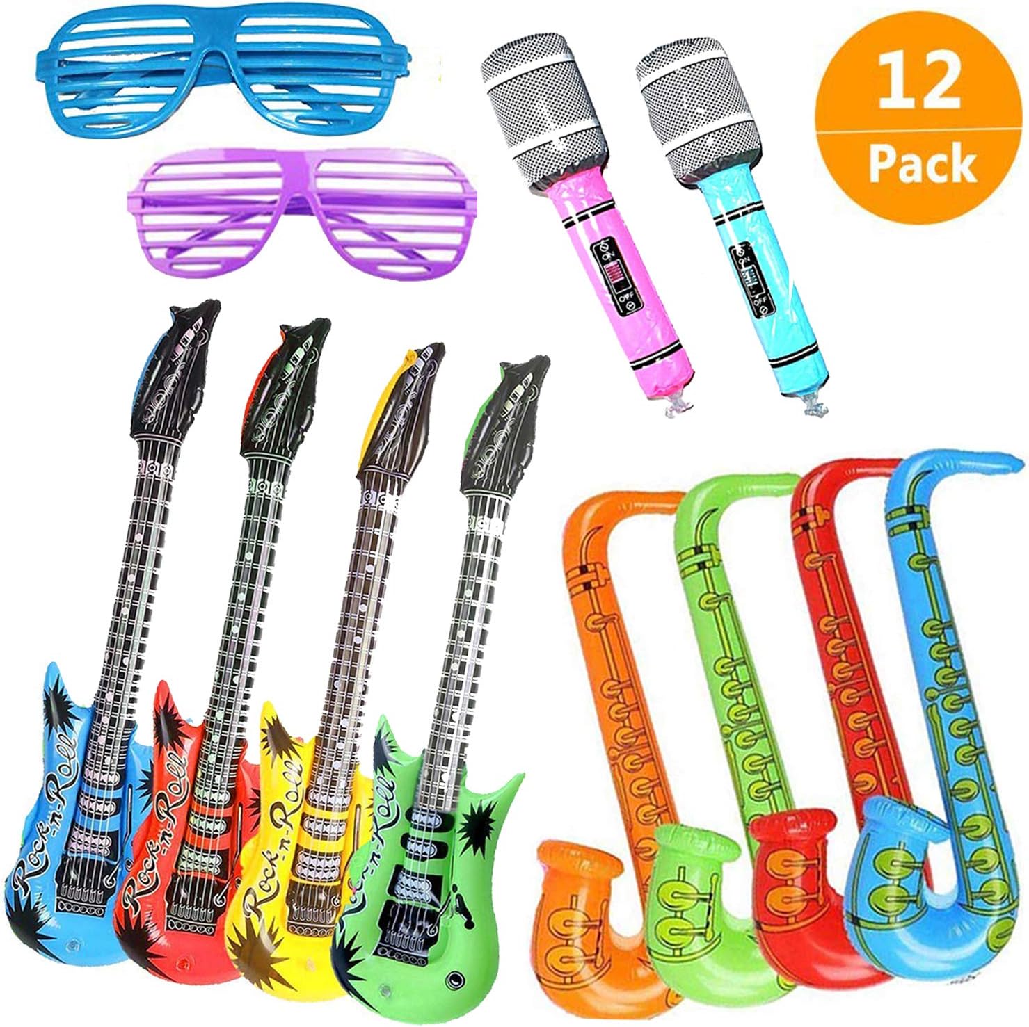 Jumbo Rock Star Inflatables Toys Set Photo Booth Props Guitar Saxophone Microphone Balloons Musical Instruments Party Supplies Party Favors, Christmas Decorations Accessories Ornament (12 PCS)