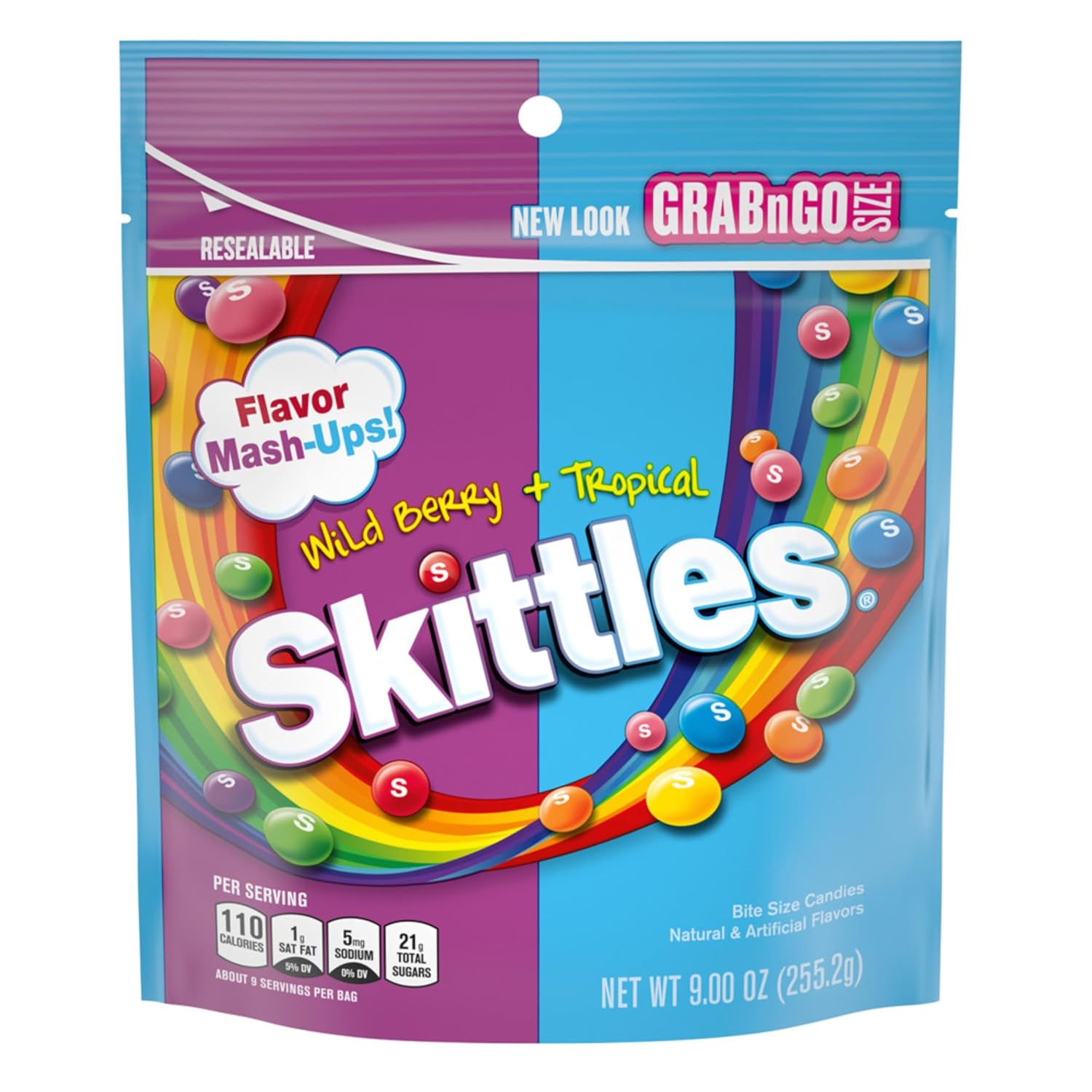 SKITTLES Wild Berry & Tropical Mash Up Chewy Candy Bulk, 9 Oz Resealable Bags, 8 Count Bags, Bulk Box