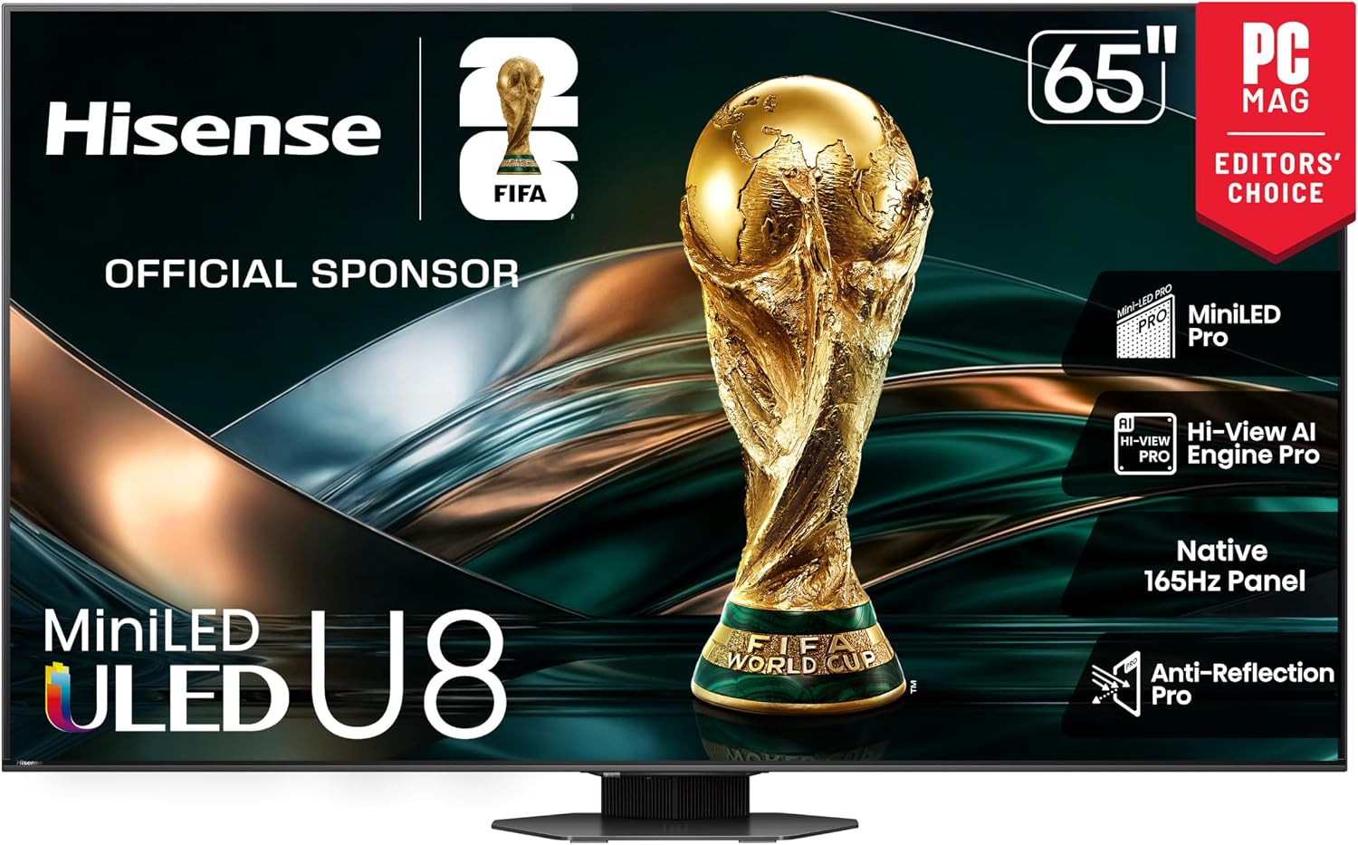 Hisense 65" U8 Series ULED Mini-LED 4K UHD Smart Google TV (65U8QG) - QLED, Native 165Hz, VRR 288, Up to LD5600, 5000 Nits, HDR10+, Dolby Vision IQ · Atmos, IMAX Enhanced, 4.1.2 Ch Audio