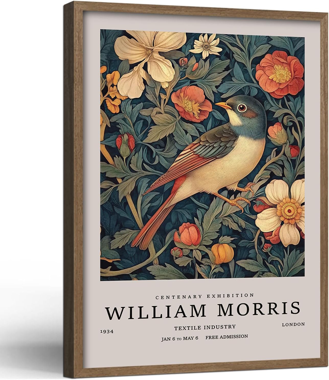 Birds Wall Painting Print Framed Wooden Framewrap Poster William Morris Style Vintage Floral Artwork Nature Picture Gallery Wall Decor For Home And Office 12x16 Inch