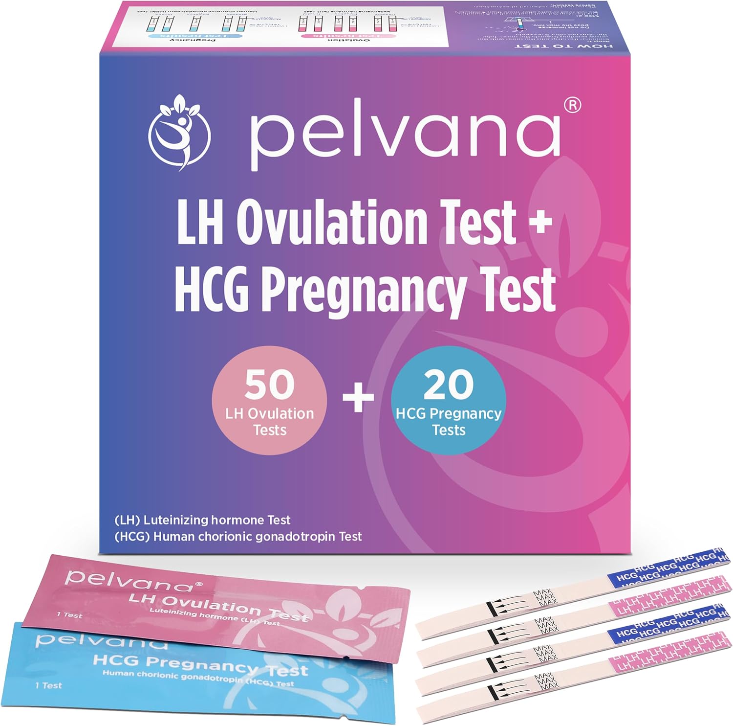 Pelvana 70 Ovulation and Pregnancy Test Strips Combo Kit - 50 LH Ovulation Test Strips + 20 HCG Pregnancy Tests - Identify Your Peak Fertility Days - Ideal for Women Trying to Get Pregnant Naturally