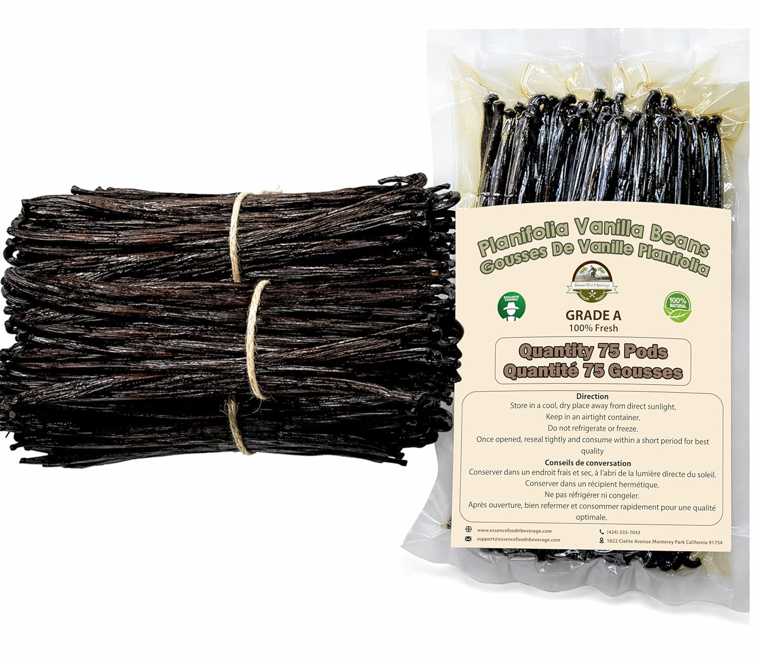 75 Fresh Vanilla Beans For Making Vanilla Extract Grade A - NON-GMO Fresh Bulk Vanilla Beans pods, "6-8" Inches, Plump, baking, whole bean. (75 Beans)