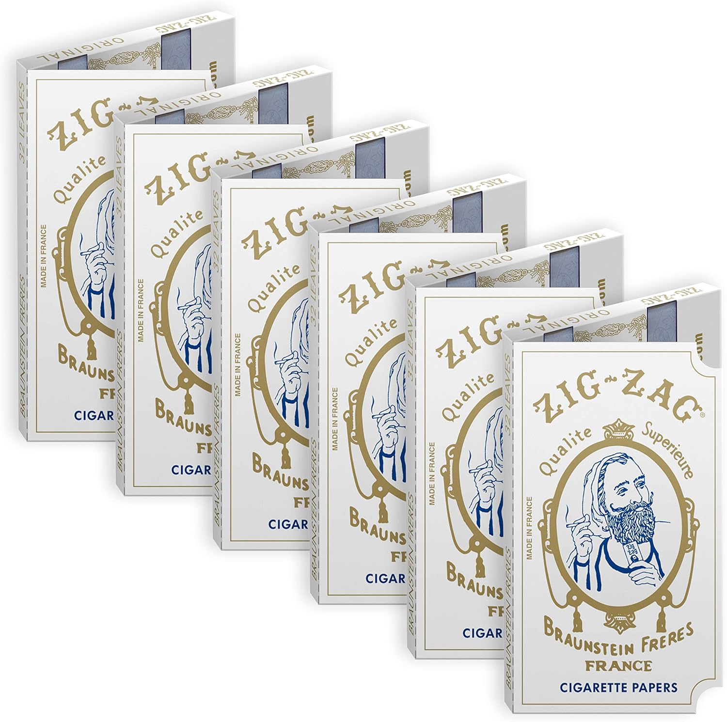 ZIG-ZAG Rolling Papers - Original White 70 mm Paper - Natural Gum Arabic - Thin Glue Sealing Line - 6 Booklets with 32 Papers per Booklet,32 Count (Pack of 6)