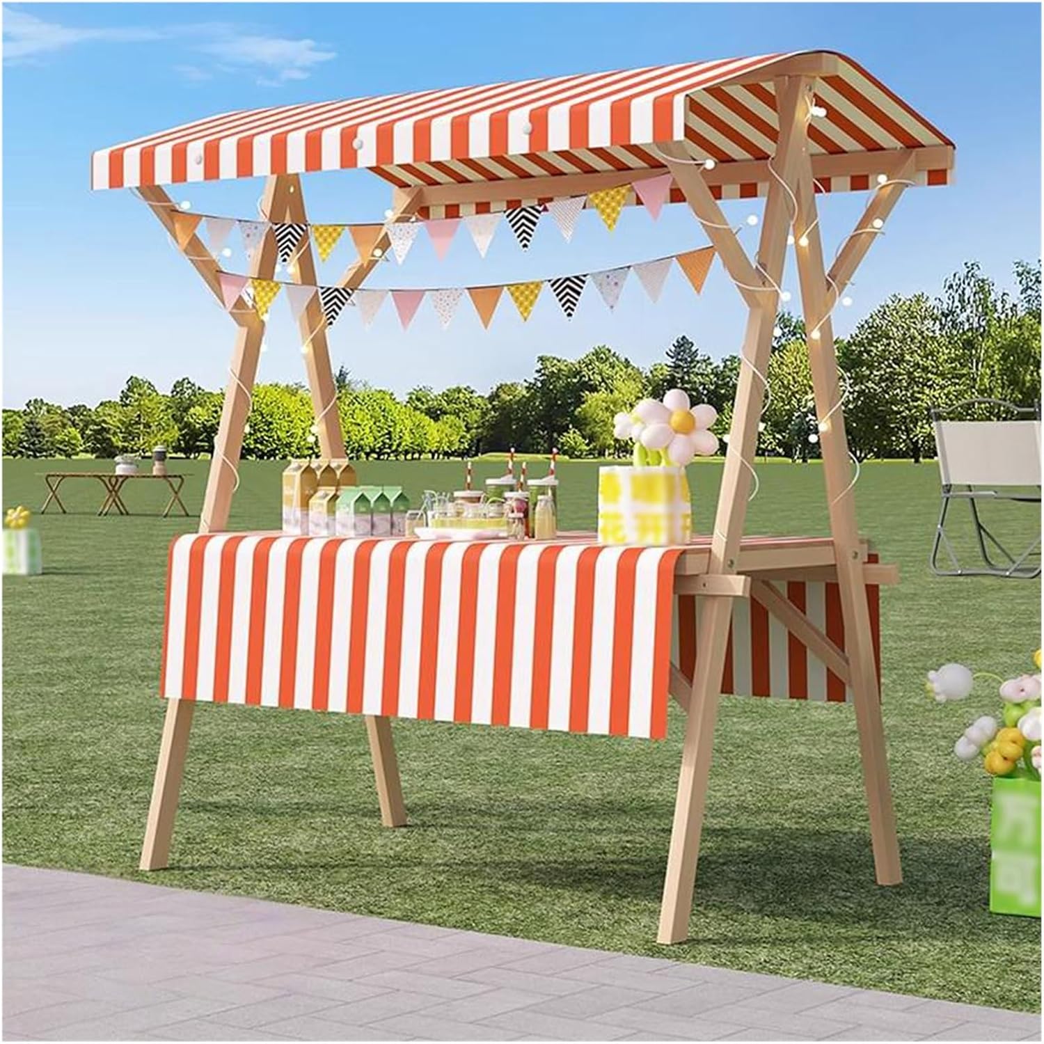 Portable Wooden Street Food Cart Outdoor Vendor Stall Display Stand Folding Pushcart for Markets and Festivals Mobile Food Vendor Booth Easy Setup Market Stall