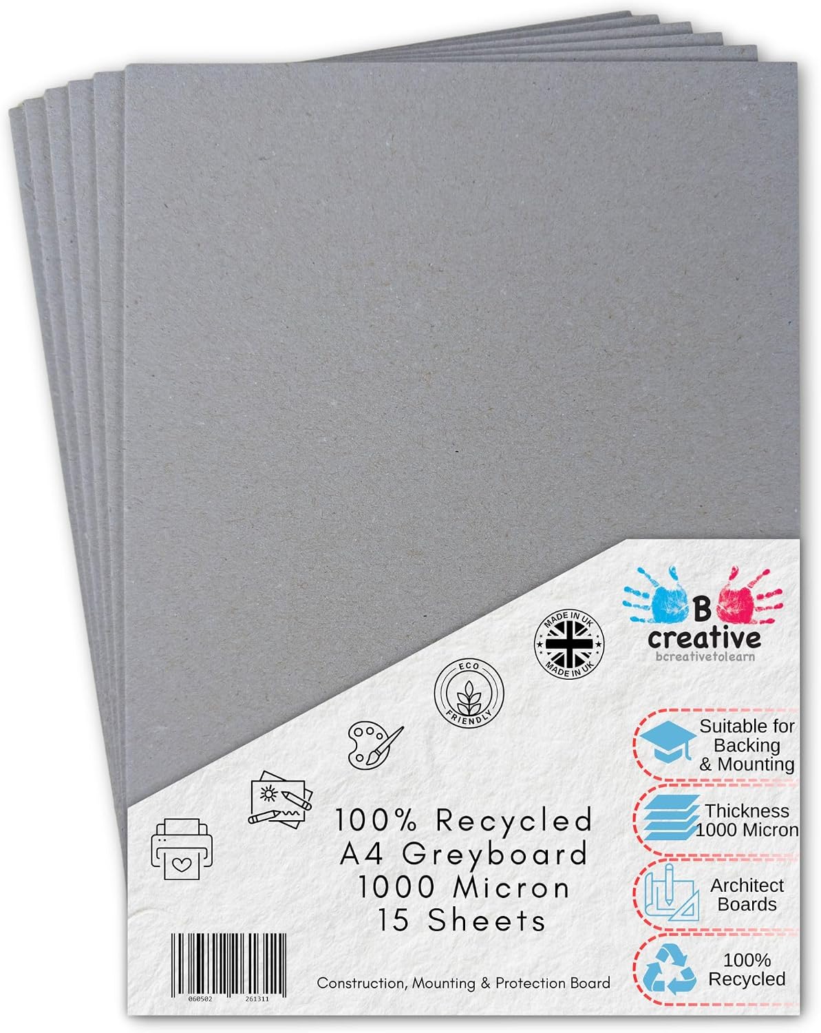 BCreativetolearn A4 Greyboard 15 sheets Mount Board Backing Board Model Making Presentation Board Recycled Thick 1000 micron Recycled Card