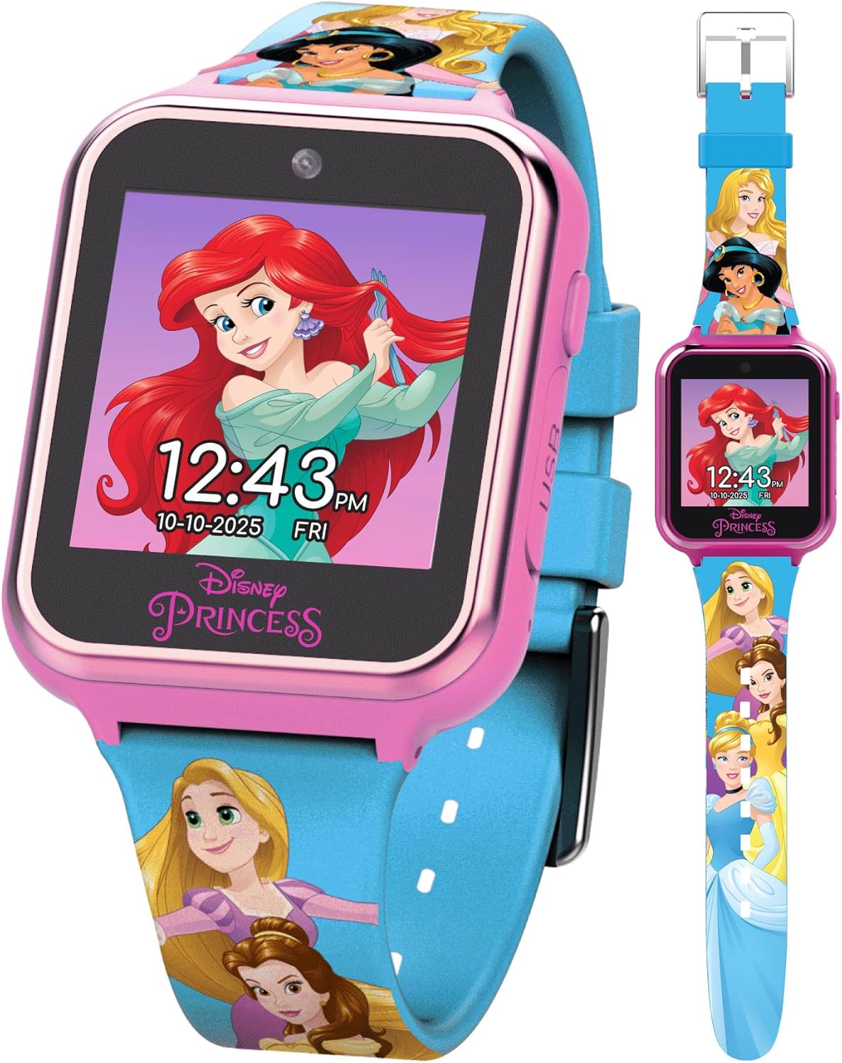 Accutime Disney's Princess Kids' Touchscreen Interactive Smartwatch, Built in Selfie-Camera, Easy-to-Buckle Strap, Model: PN4258AZ