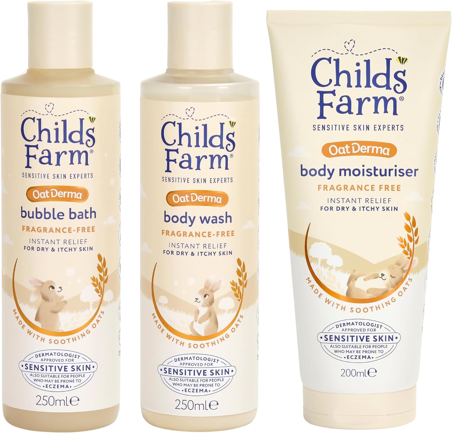 Childs Farm OatDerma Regime Bundle | Baby Bubble Bath (250ml), Body Wash (250ml) and Body Moisturiser (200ml) | Suitable for Newborns, Kids and Adults with Sensitive, Dry, Itchy & Eczema-Prone Skin