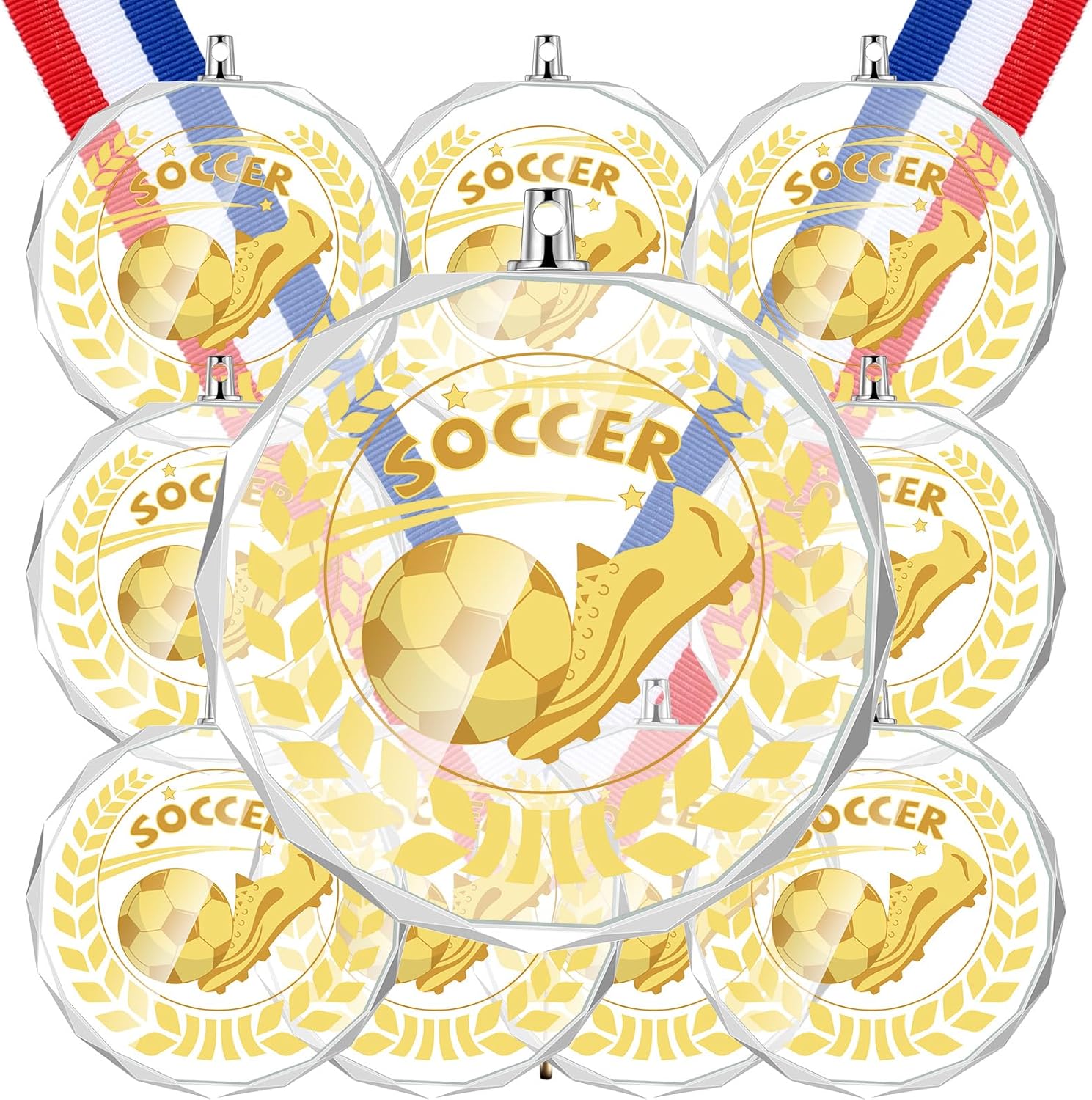12 Pack Acrylic Soccer Award Medals with Ribbons 2 Inch Sports Participation Trophies Sports Acrylic Awards Team Prize for Soccer Games Party Favors Competitions