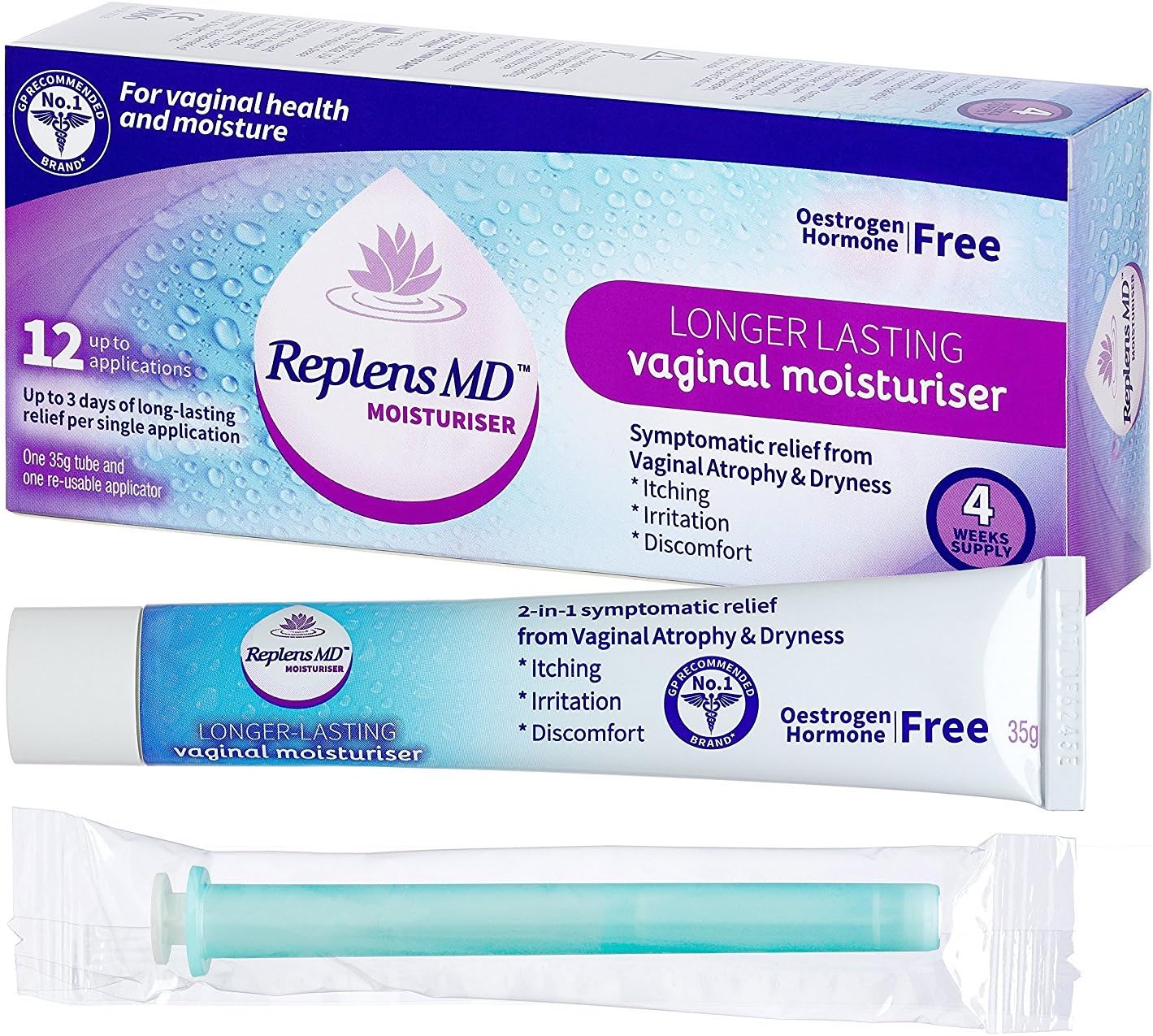 3 Pack Replens MD Post-Menopause Vaginal Moisturiser - 12 Applications (Packaging May Vary)