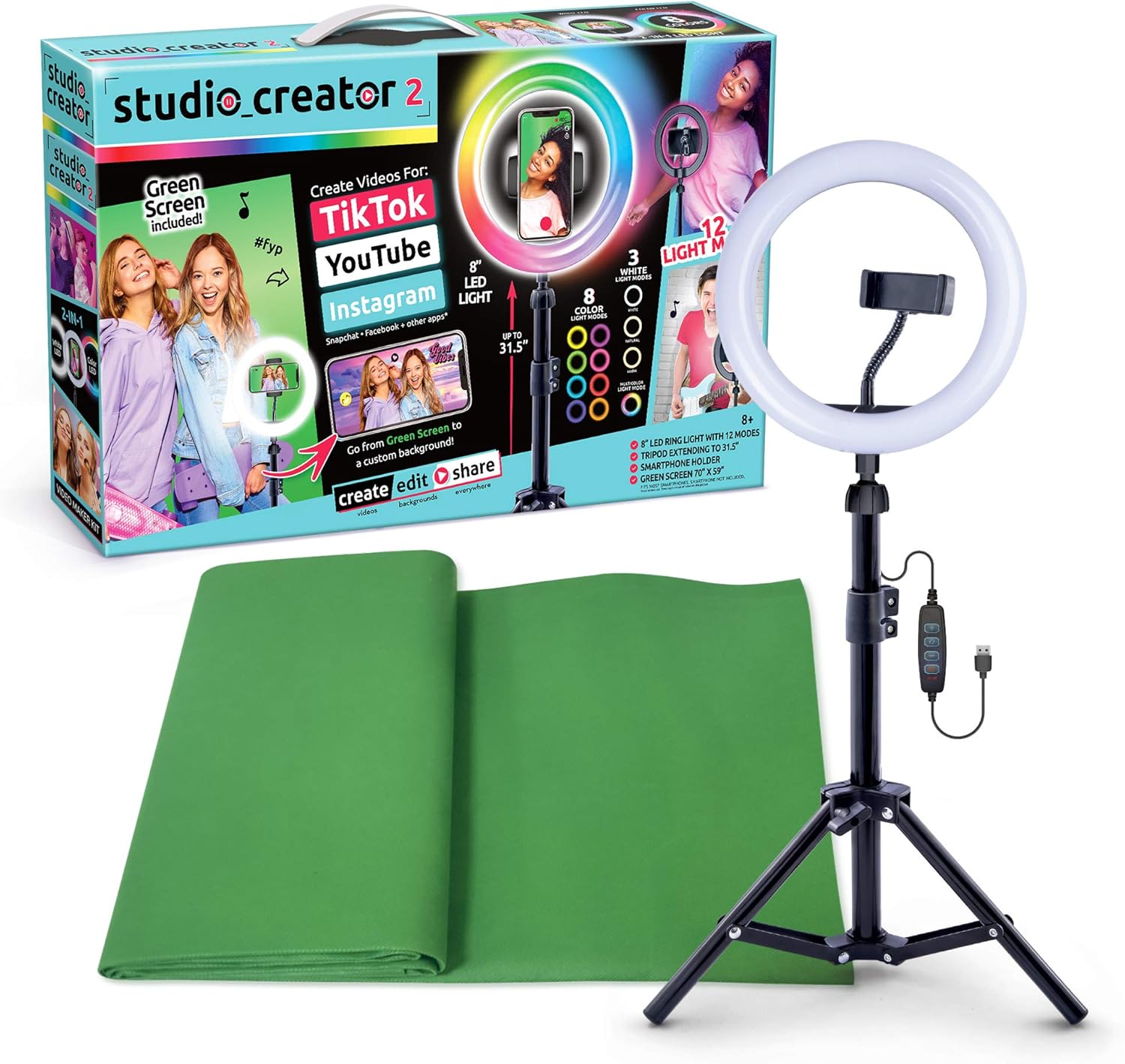 Canal Toys New So DIY TikTok Instagram YouTube Multicolored Ring Light with Green Screen and Phone Mount Tripod. Studio Creator 2 Influencer Video Creator Kit