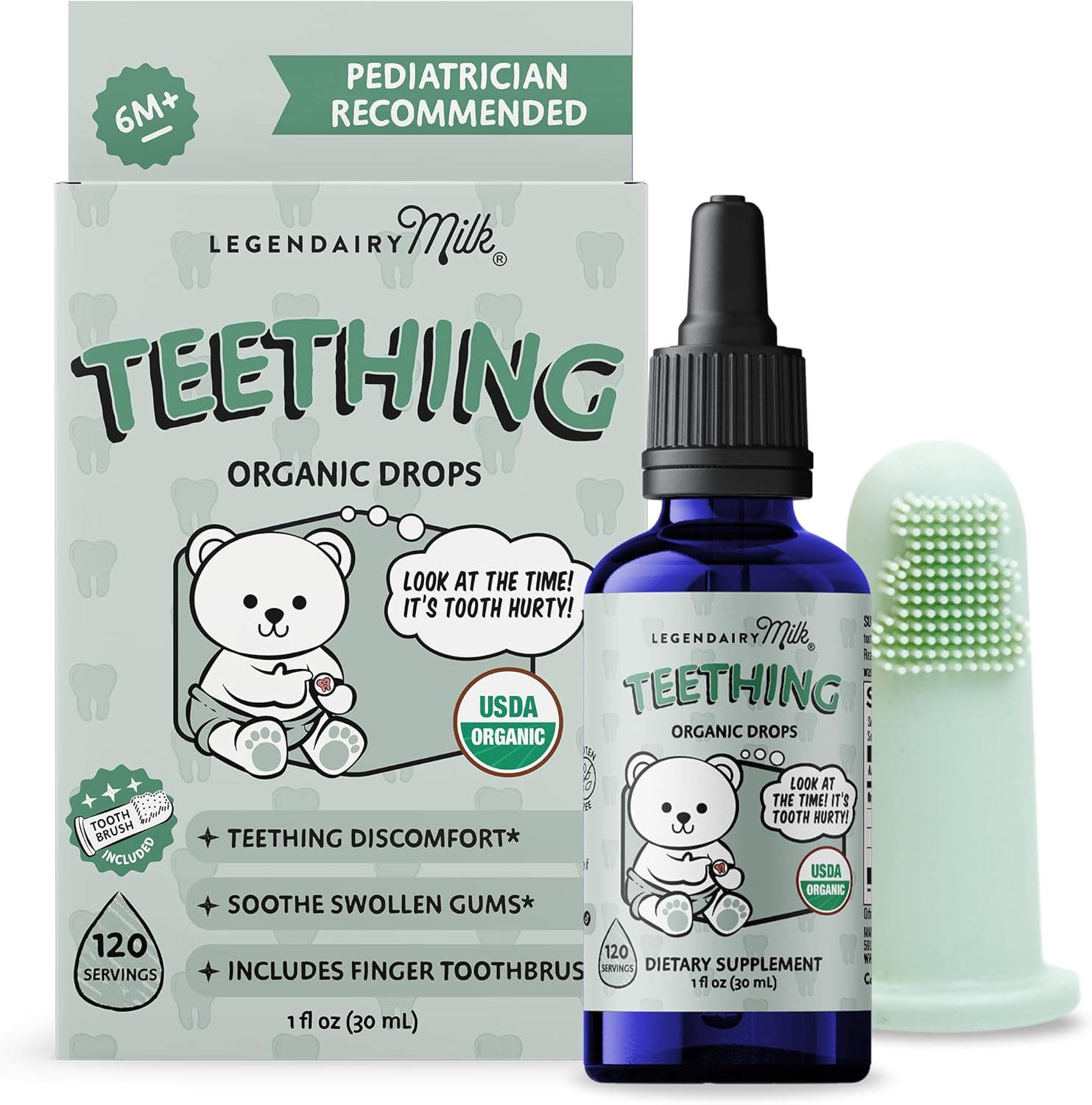 Legendairy Milk Organic Teething Drops - Baby Teething Relief Drops, Clove and Chamomile - Ideal for Babies and Toddlers - Sugar Free, 120 Servings