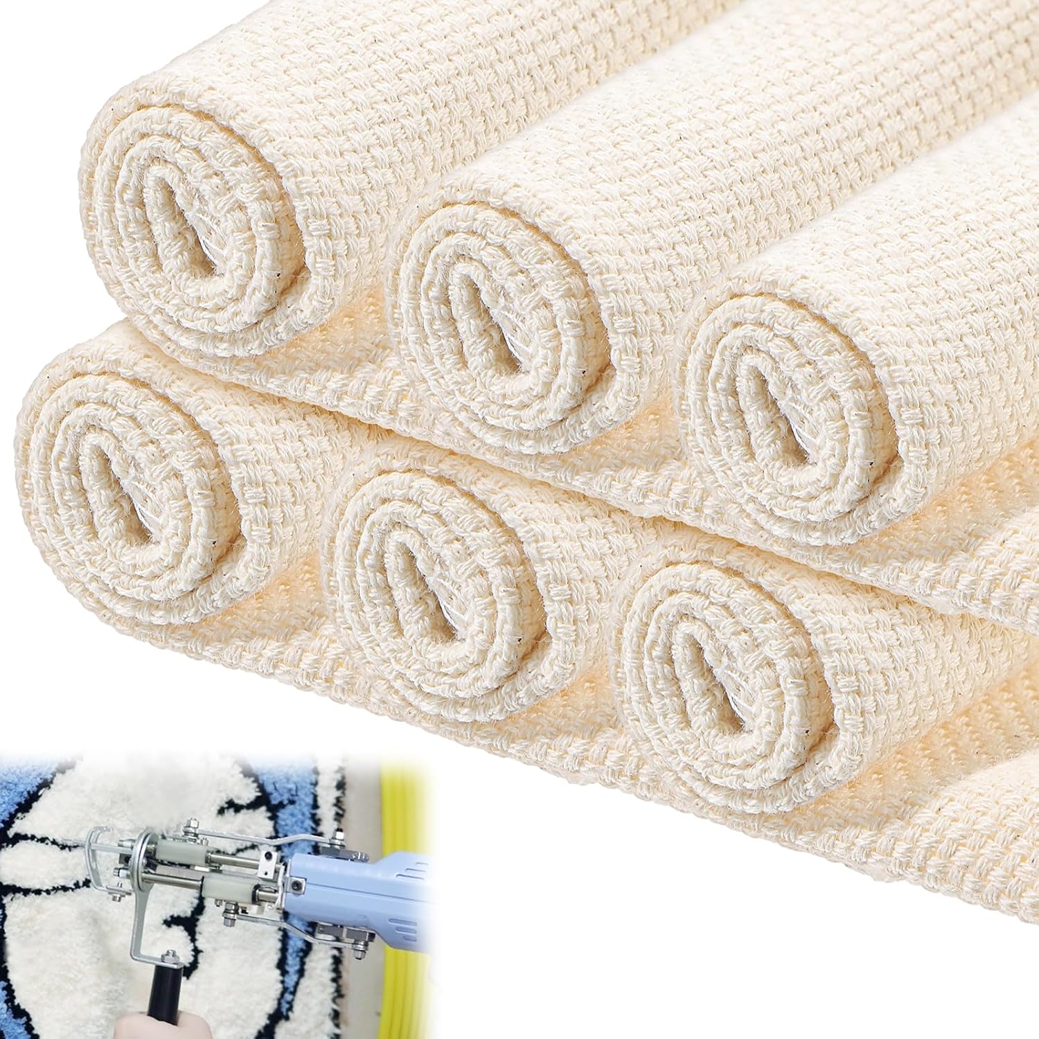 Giantree 6Pcs Punch Needle Fabric, 9 X 9 Inch Embroidery Fabric Linen, Tufting Cloth Monks Cloth for Punch Needle, Squares for DIY Art Craft Handwork