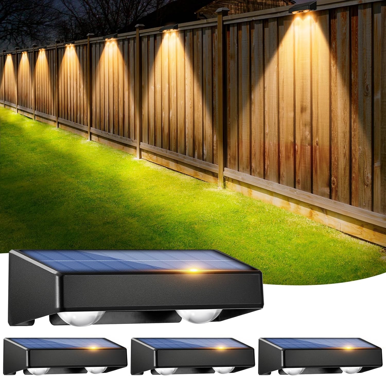 sununiny Solar Fence Lights Outdoor Garden,4 Pack Wall Lights Outdoor IP65 Waterproof,9 Colors 11 Modes RGB Garden Fence Lights Solar Powered for Outside Backyard,Pathway,Yard