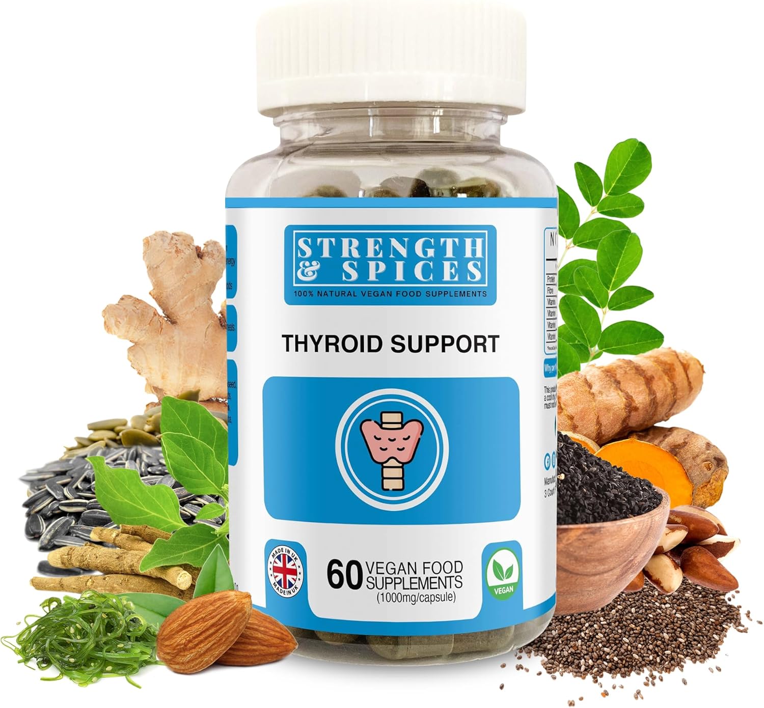 Strength & Spices Natural Thyroxine, Thyroid Support Supplement for Better Mood and Energy, Hormone Balance for Women and Men, Rich in Maca Root, Kelp, Ashwagandha and Brazil Nuts, 1000mg, 60 Capsules